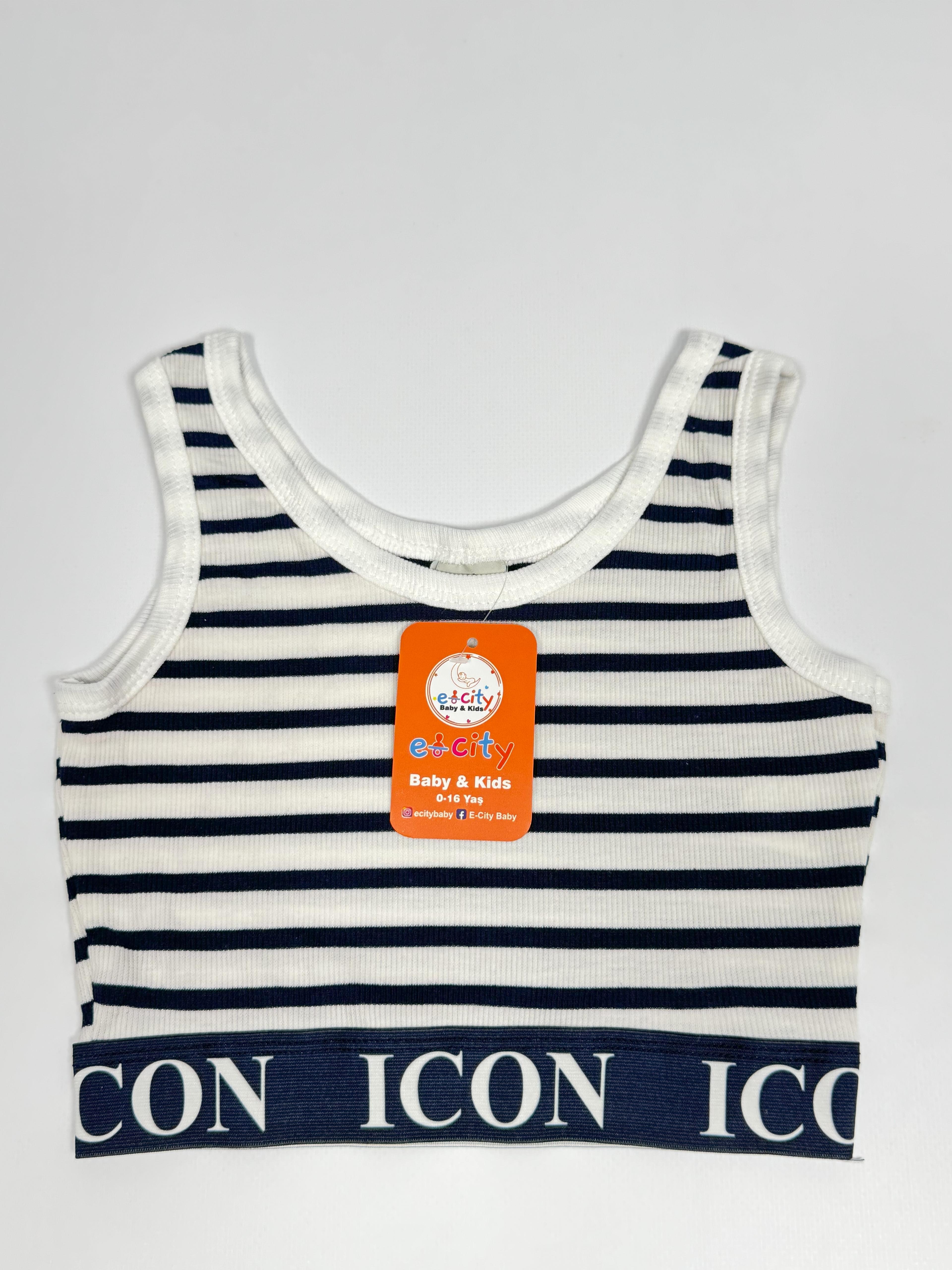 ICON YAZILI ÇİZGİLİ CROP