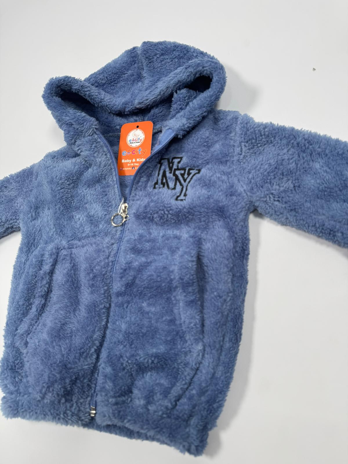 NY BASKILI KAPŞONLU PELUŞ CEKET