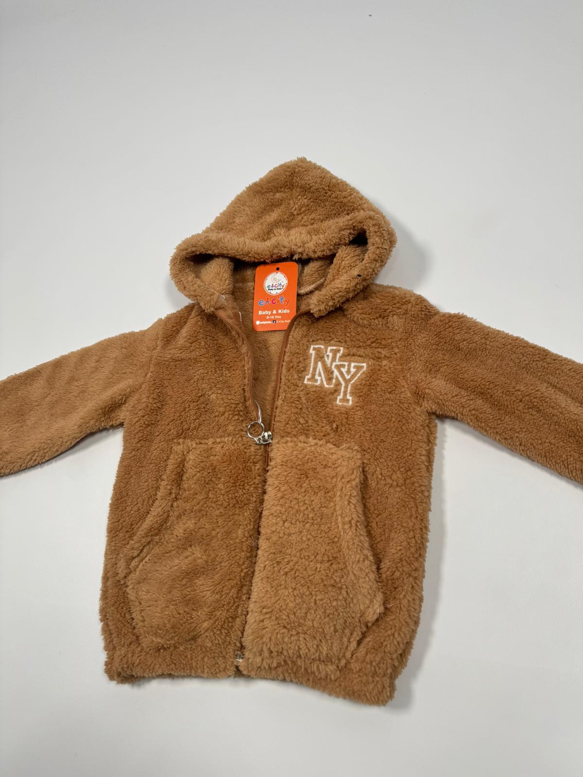 NY BASKILI KAPŞONLU PELUŞ CEKET