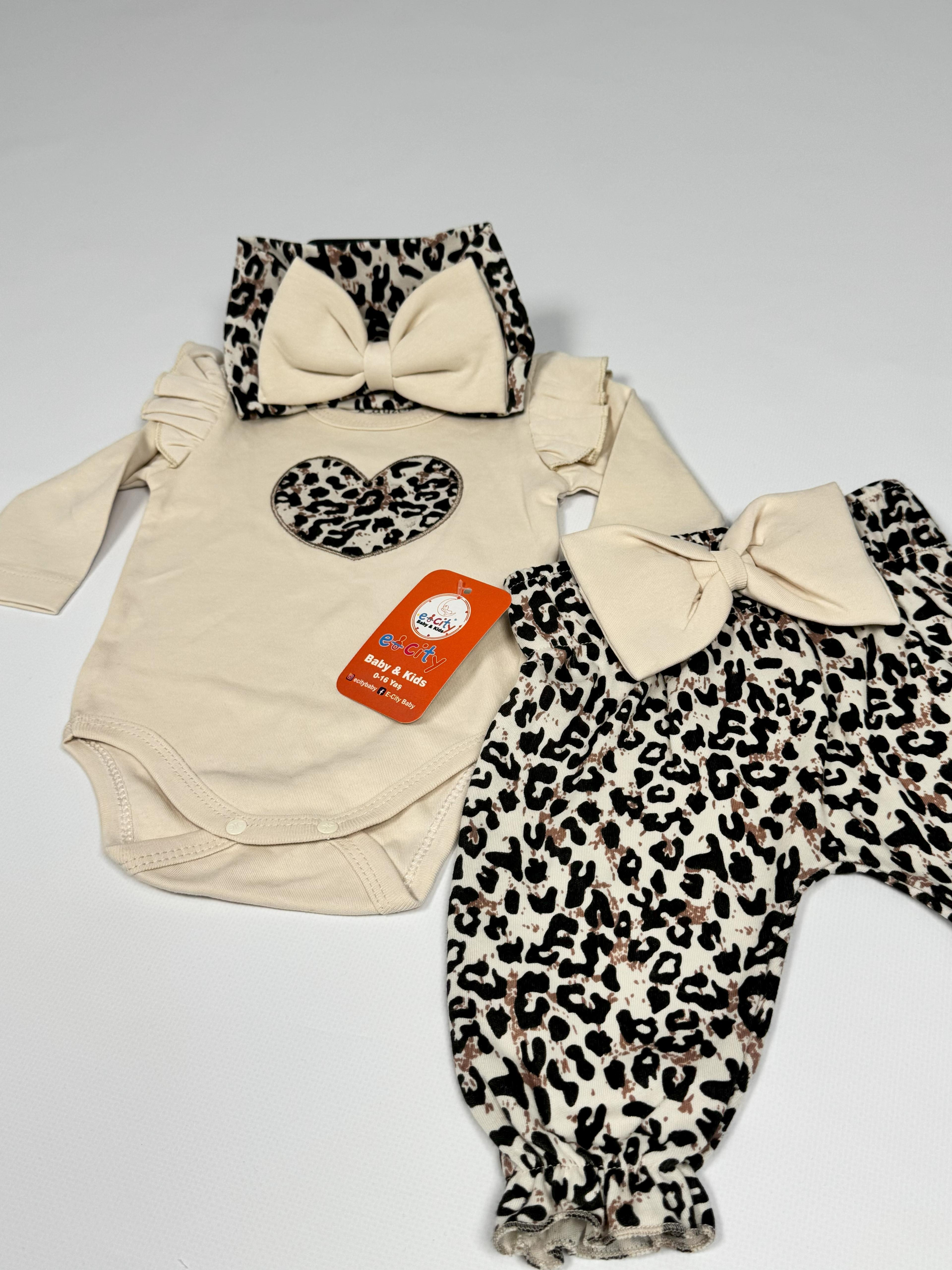 BANDANALI ZIBINLI 3'LÜ LEOPAR DESENLİ TAKIM