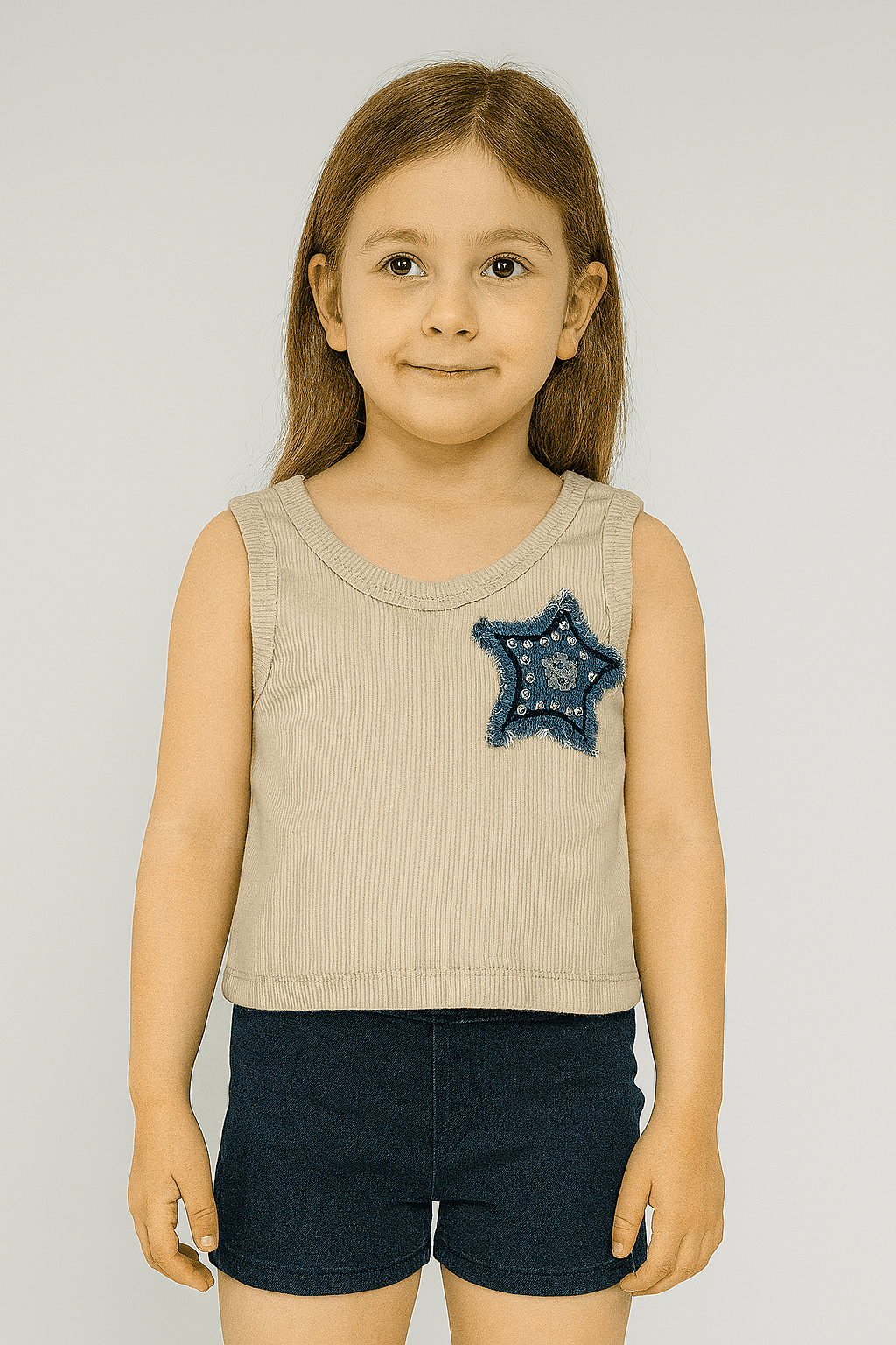 YILDIZ DESENLİ BEJ ASKILI CROP