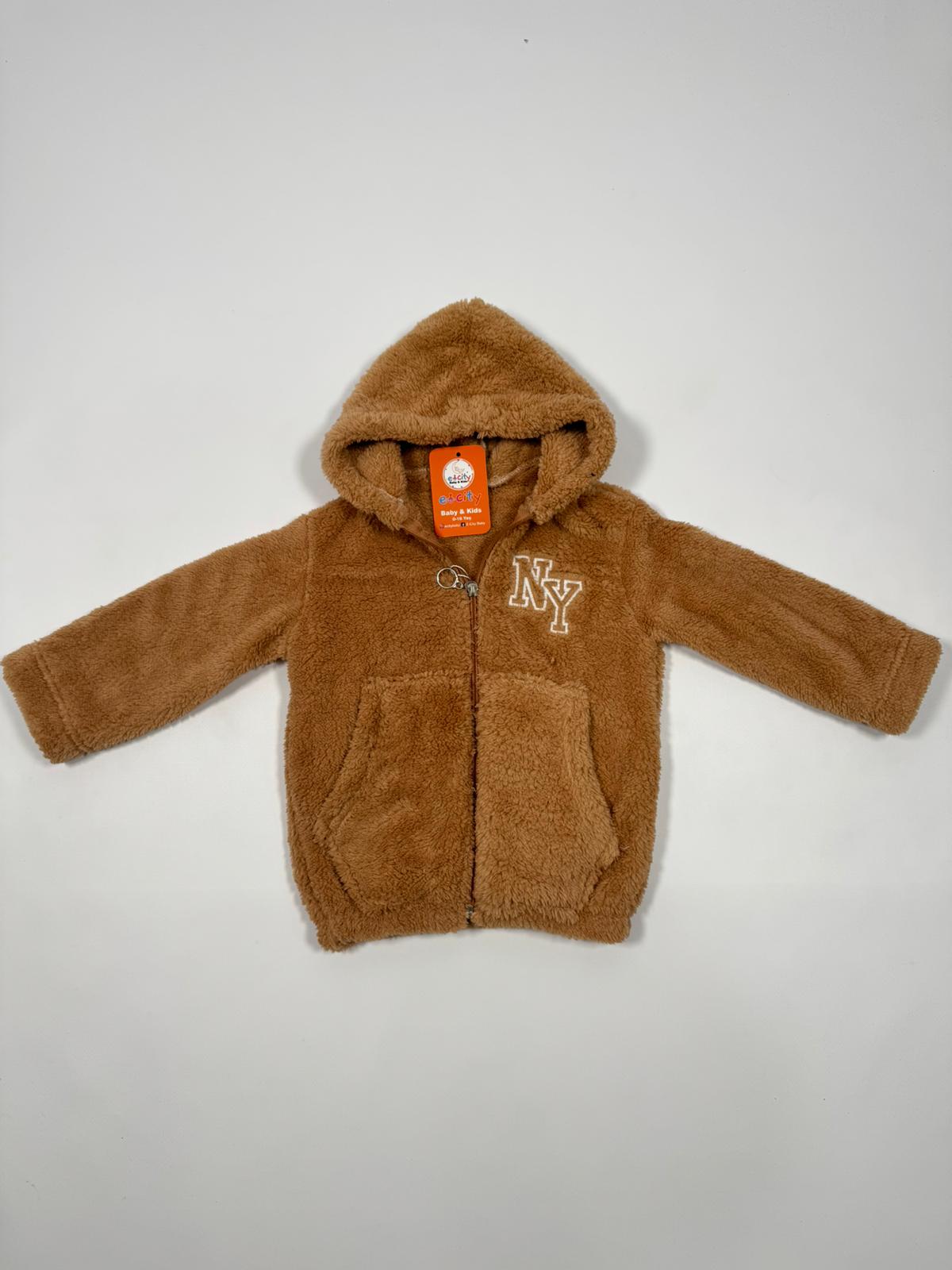 NY BASKILI KAPŞONLU PELUŞ CEKET