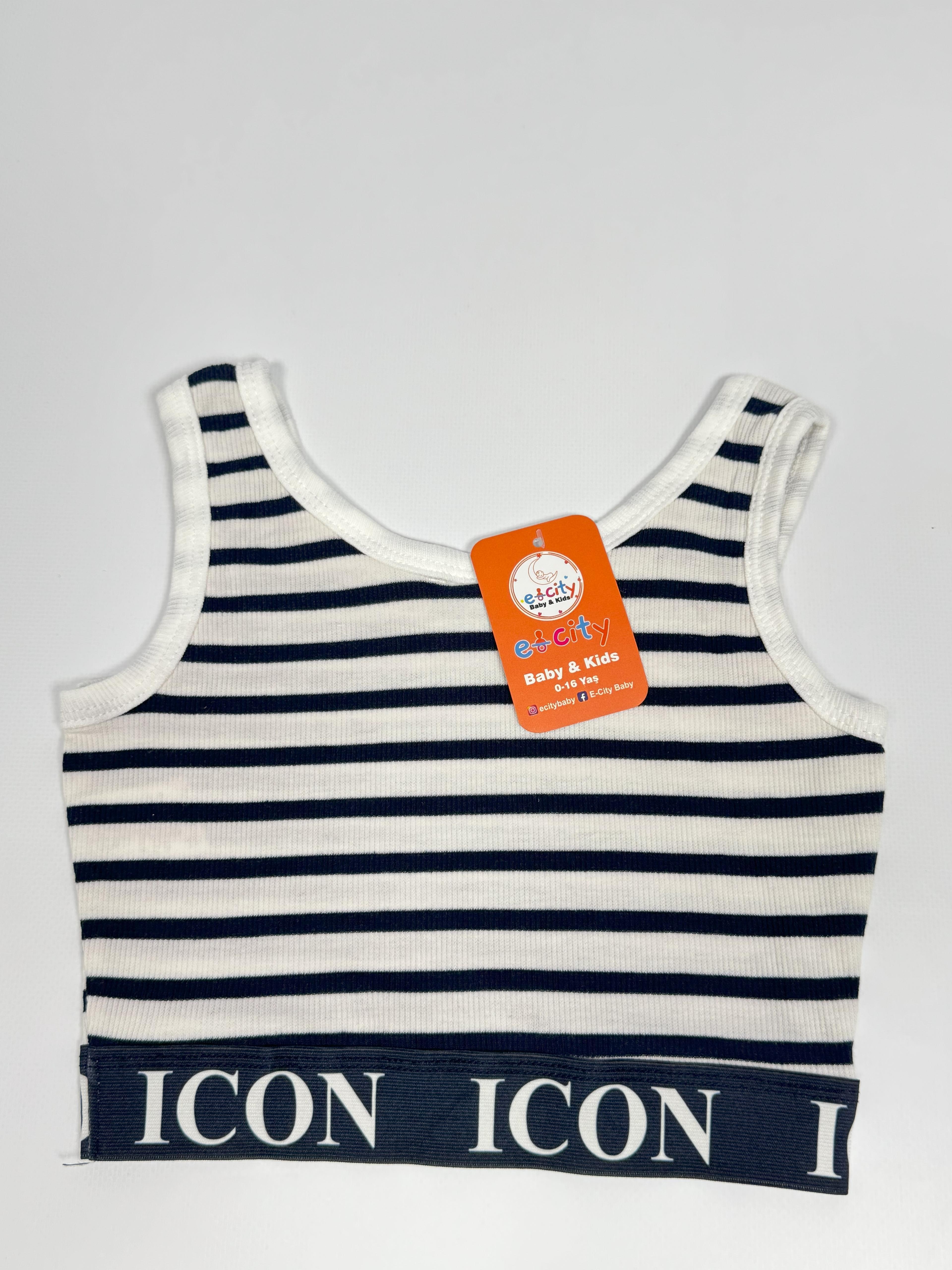 ICON YAZILI ÇİZGİLİ CROP