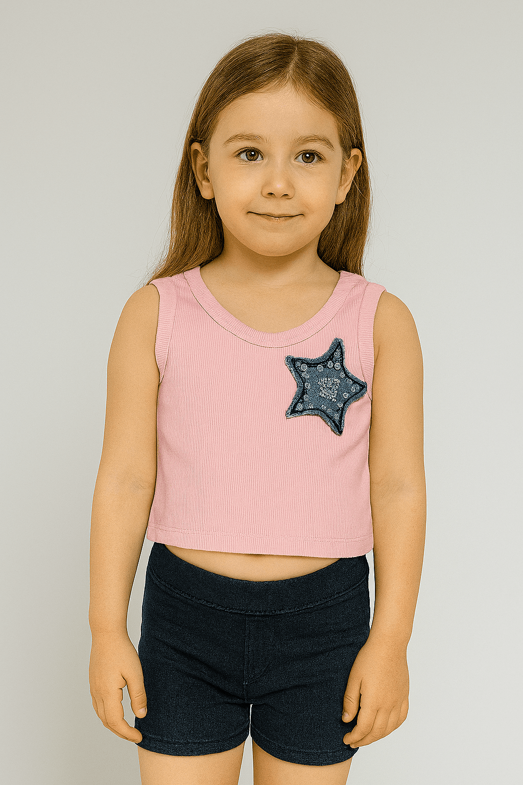 YILDIZ DESENLİ PEMBE ASKILI CROP