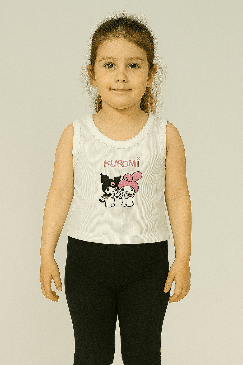 KUROMİ BASKILI BEYAZ ASKILI CROP