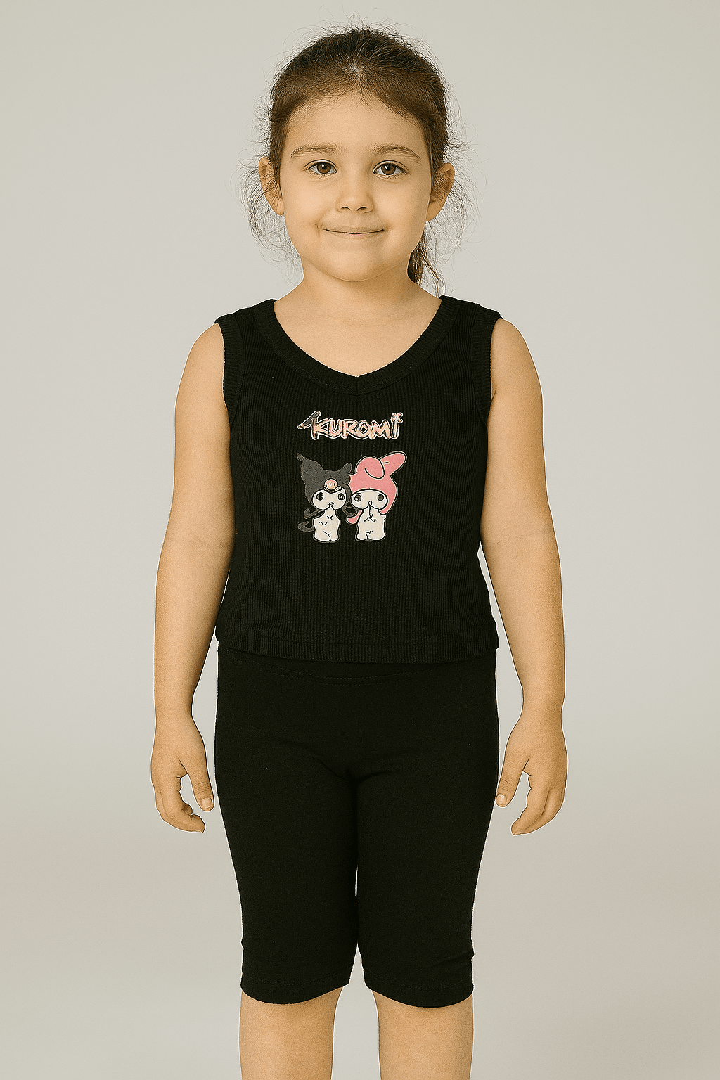 KUROMİ BASKILI SİYAH ASKILI CROP