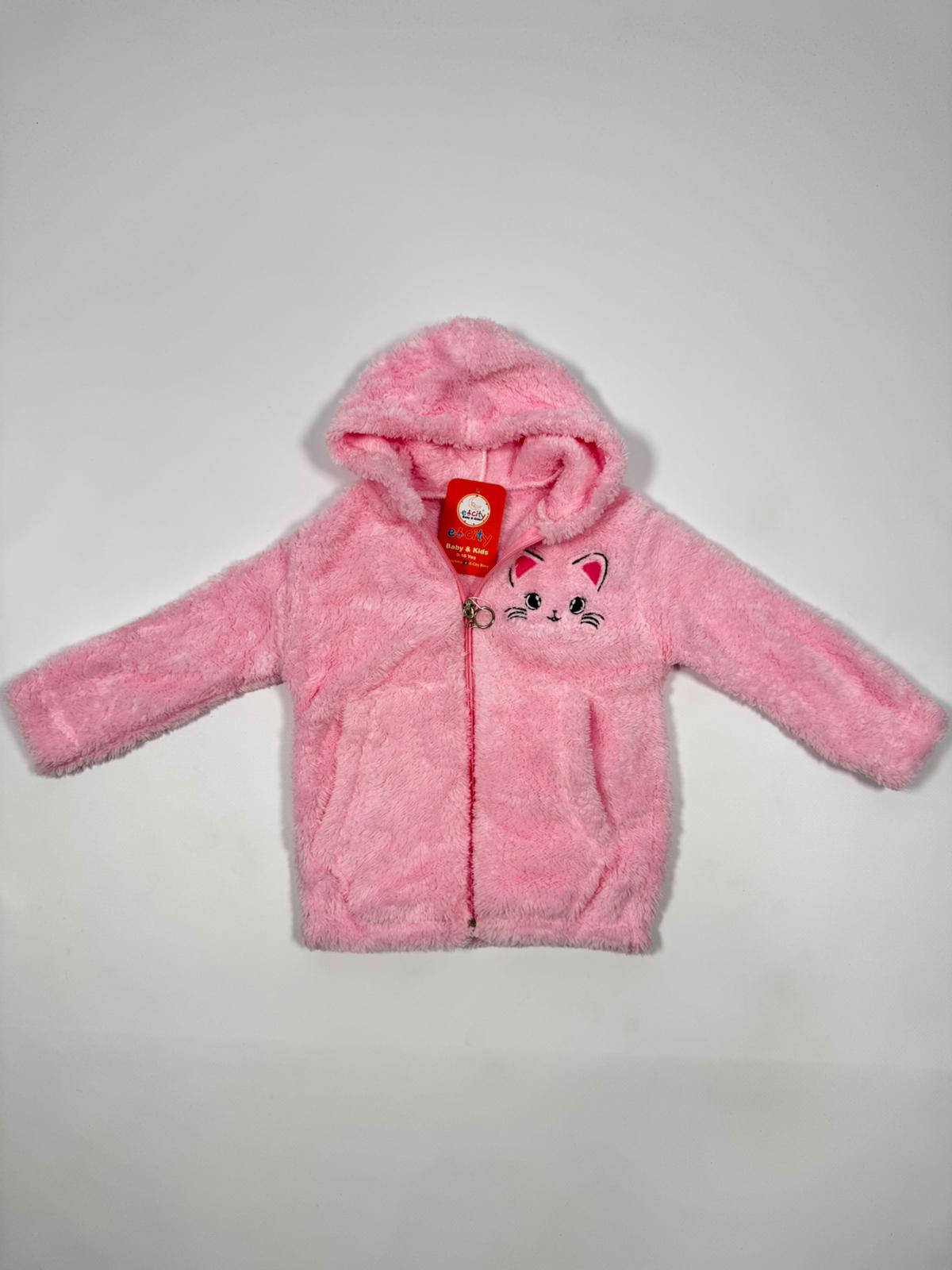 KEDİ BASKILI KAPŞONLU PELUŞ CEKET