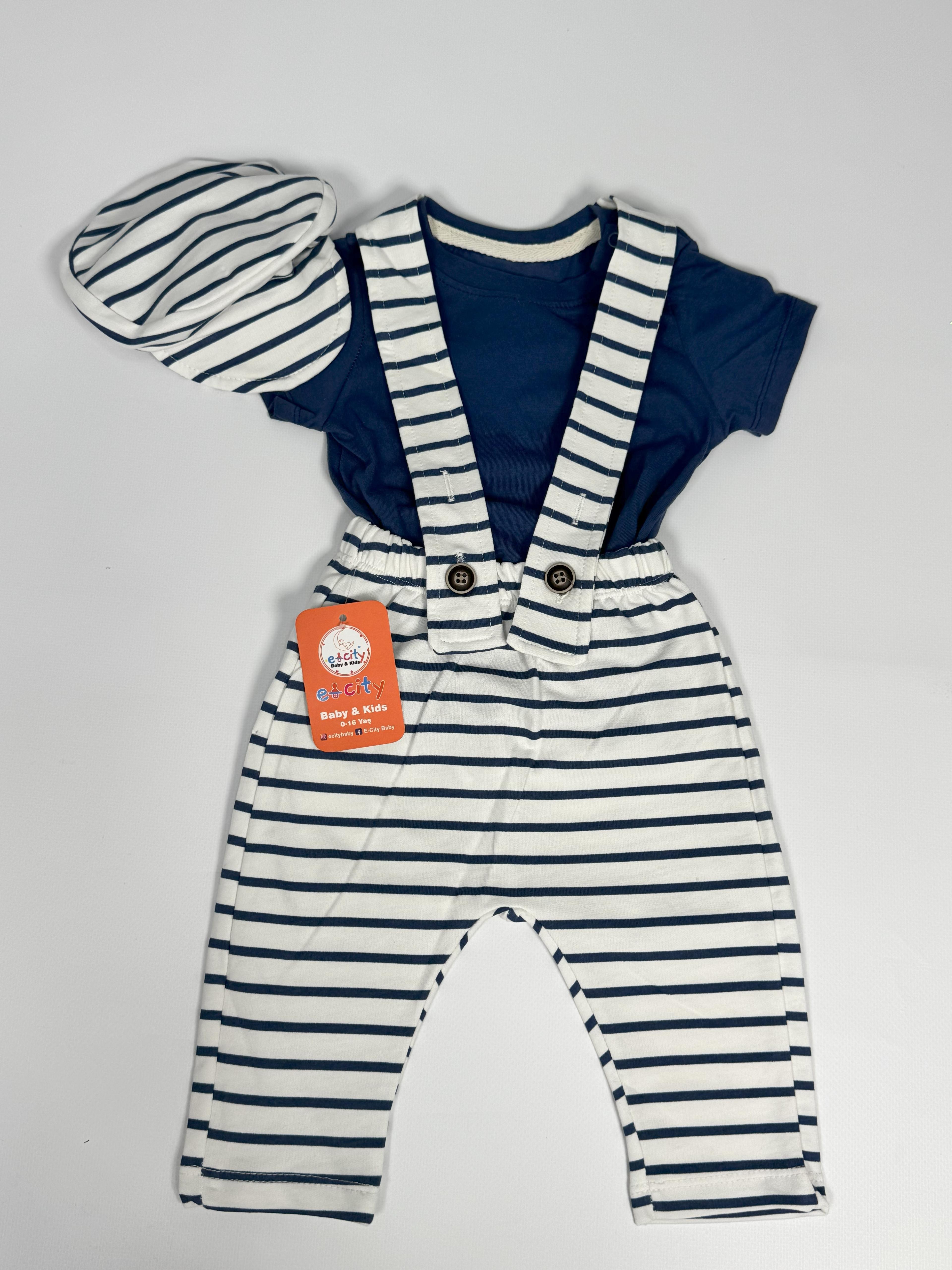 ÇİZGİLİ VE ŞAPKALI 3'LÜ TULUM SET