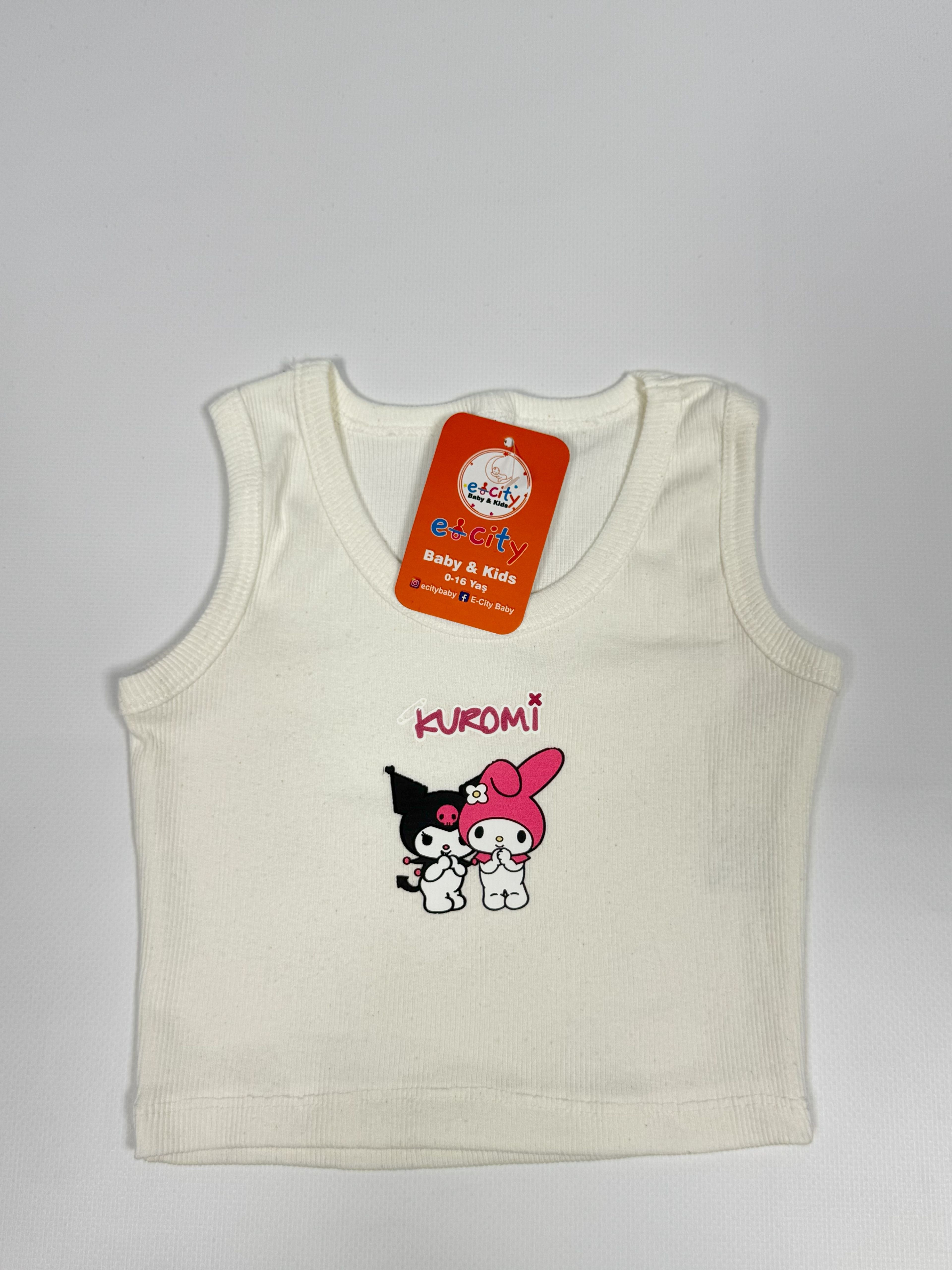 KUROMİ BASKILI BEYAZ ASKILI CROP