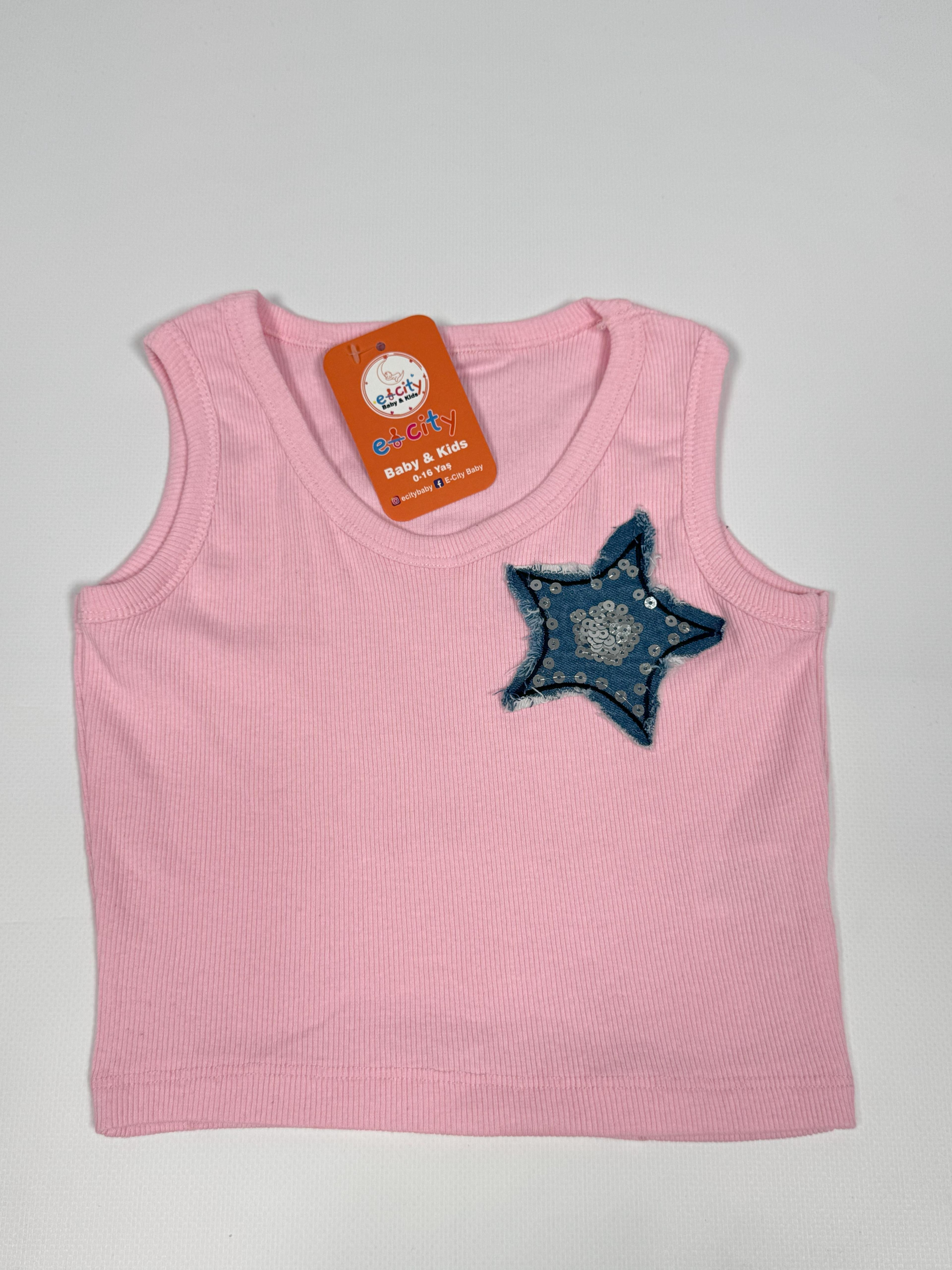 YILDIZ DESENLİ PEMBE ASKILI CROP