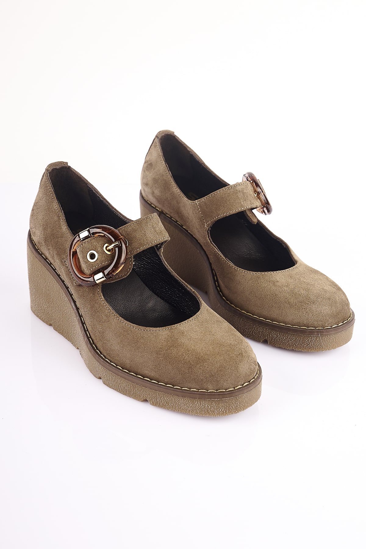 NO93 Vizon Hakiki Süet Deri Dolgu Topuklu Loafer