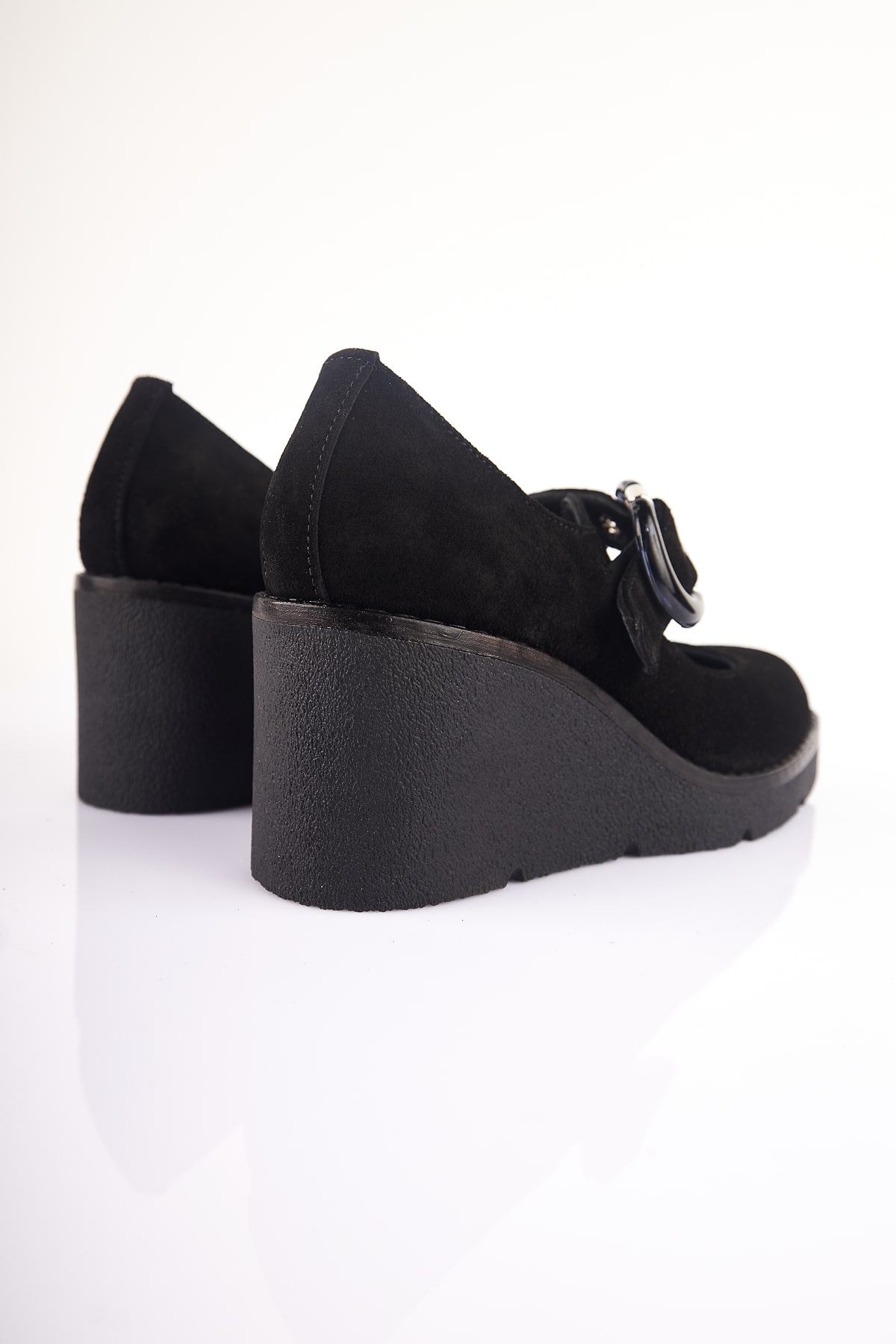 NO93 Siyah Hakiki Süet Deri Dolgu Topuklu Loafer