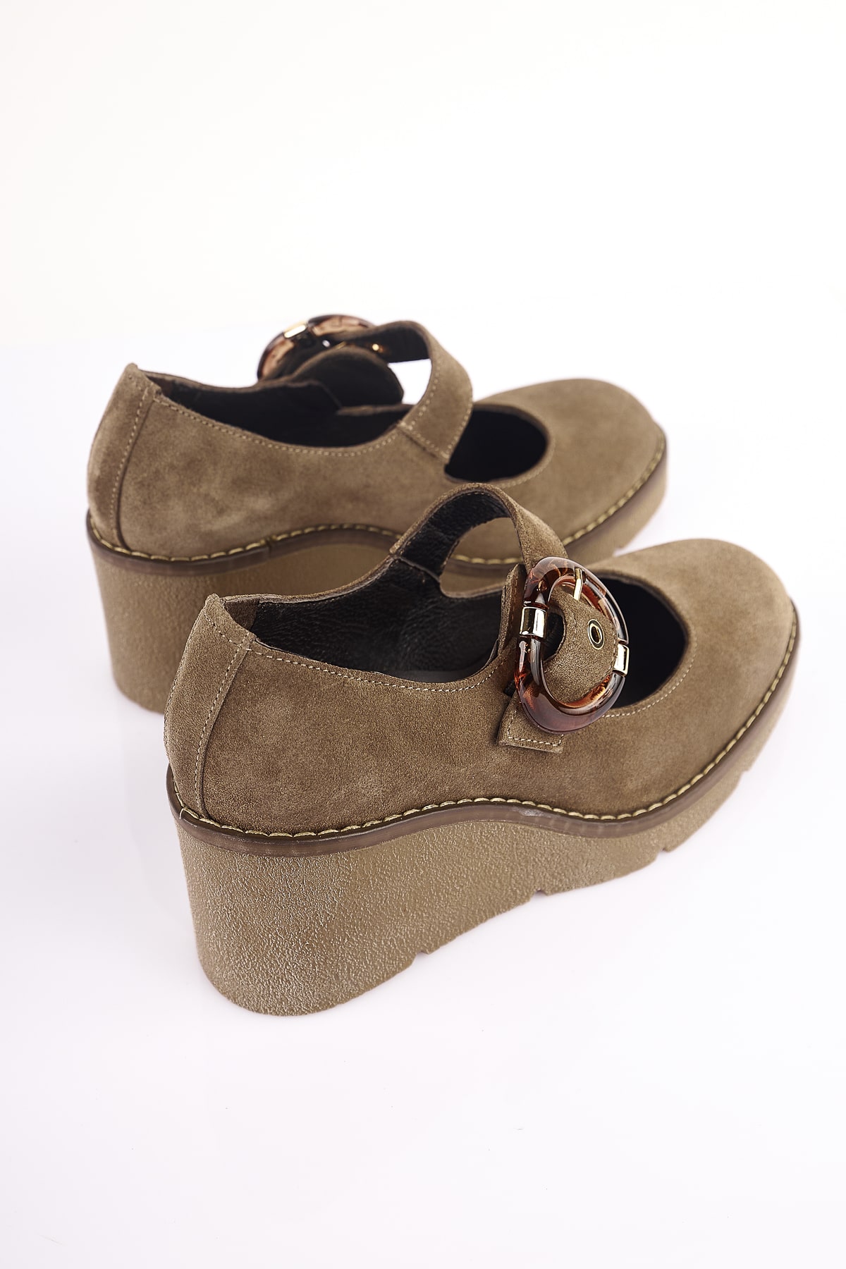 NO93 Vizon Hakiki Süet Deri Dolgu Topuklu Loafer