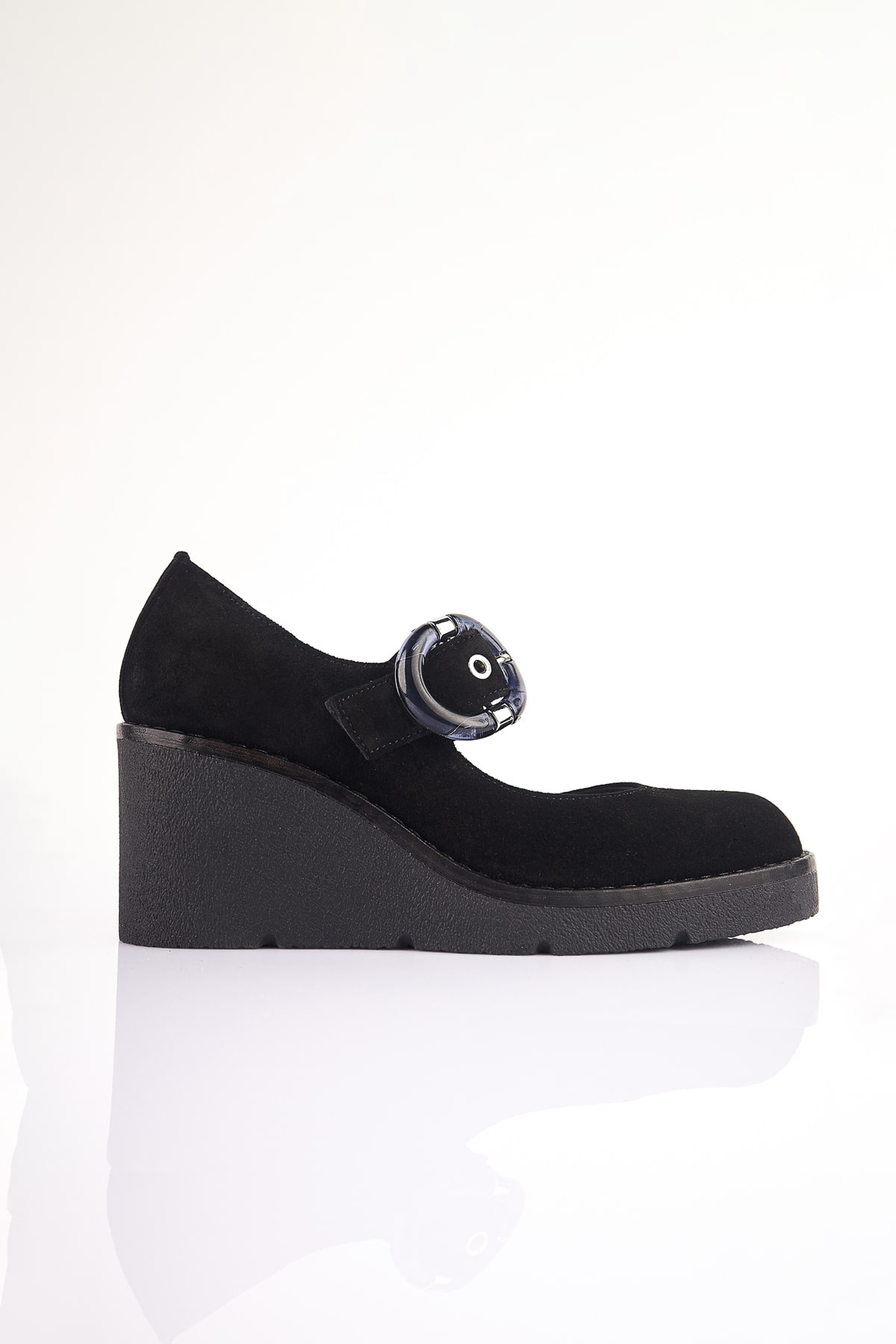 NO93 Siyah Hakiki Süet Deri Dolgu Topuklu Loafer