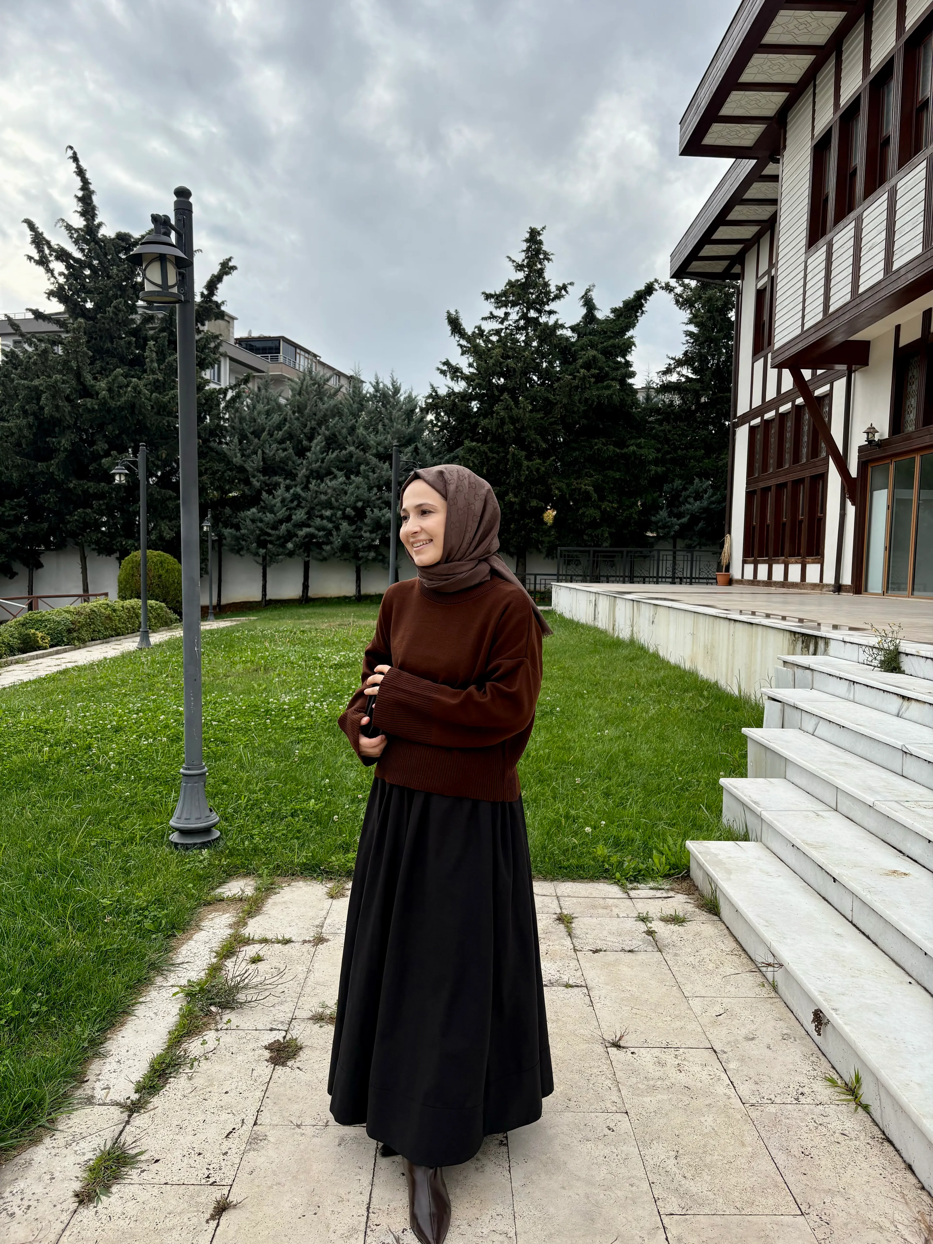 Ribana Geçişli Triko Kazak-Kahverengi main variant image