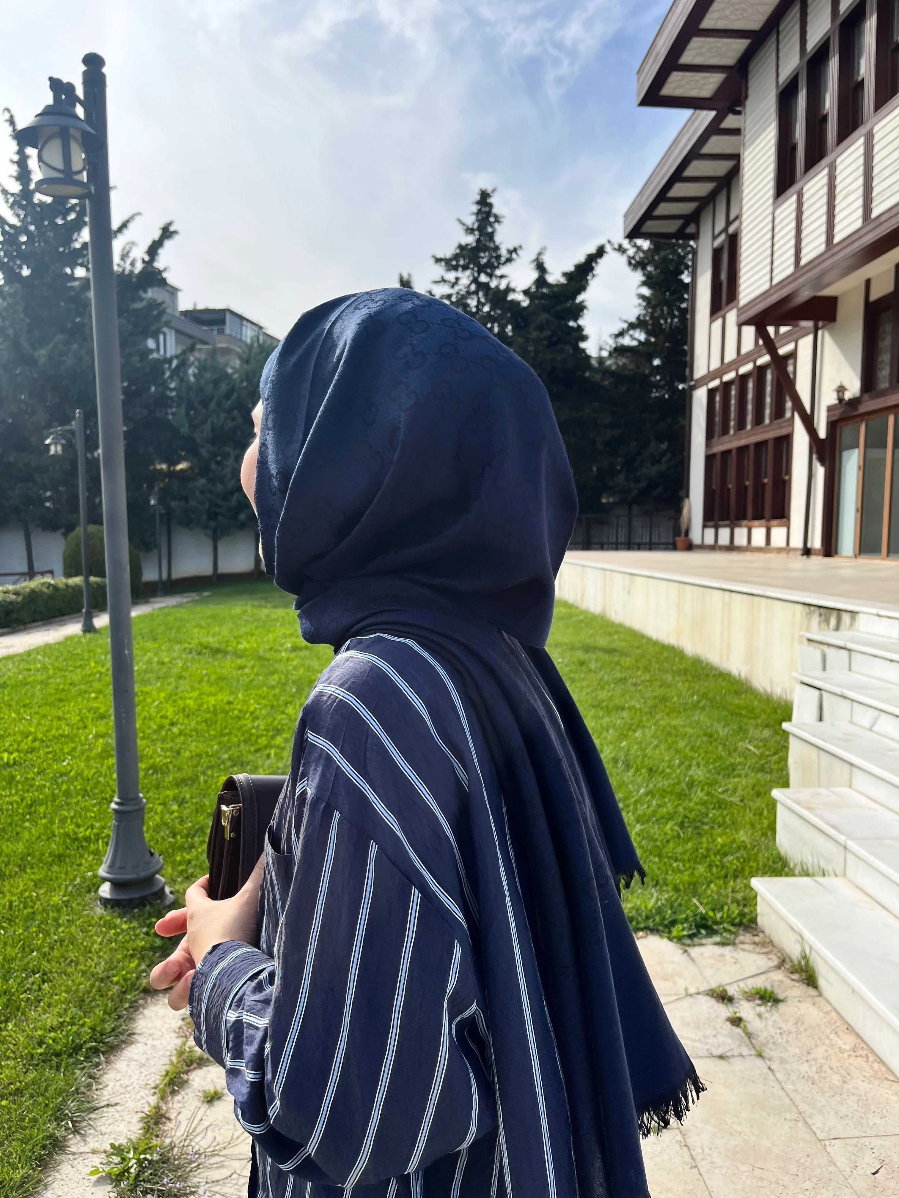 G Desen Yün Pamuk Şal - Lacivert  main variant image