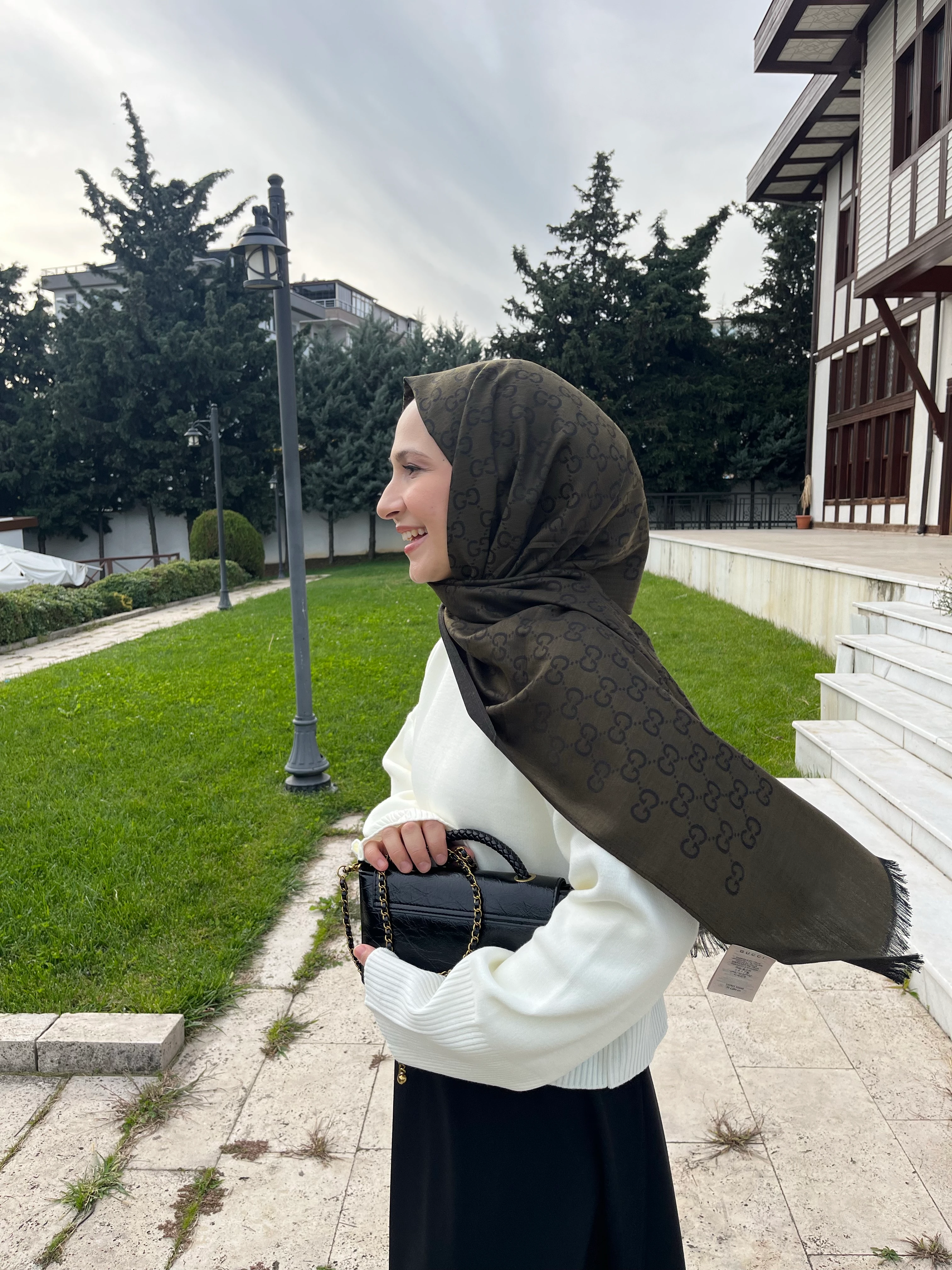 G Desen Yün Pamuk İpek Şal- Haki main variant image