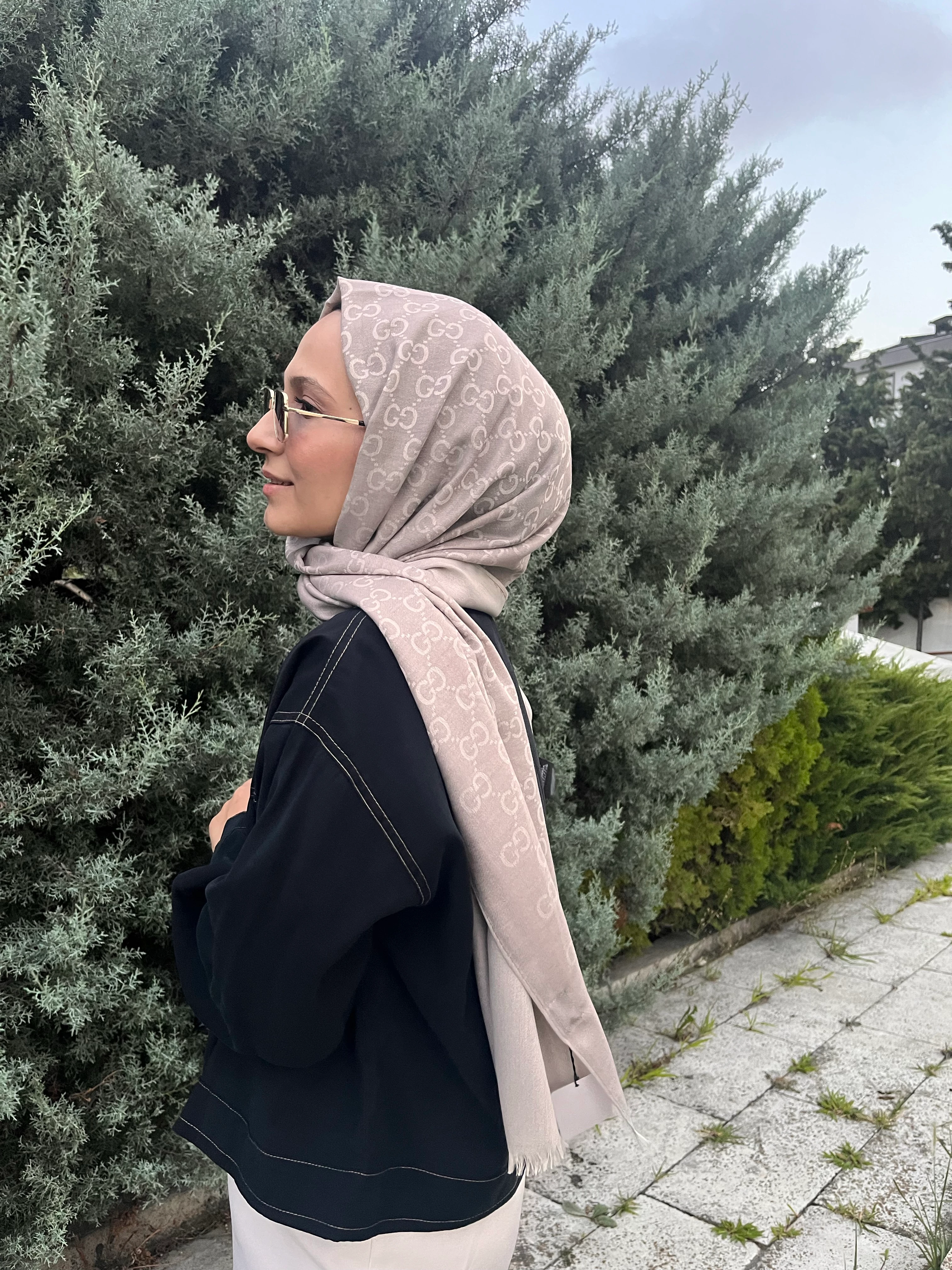 G Desen Yün Pamuk Şal  - Bej image