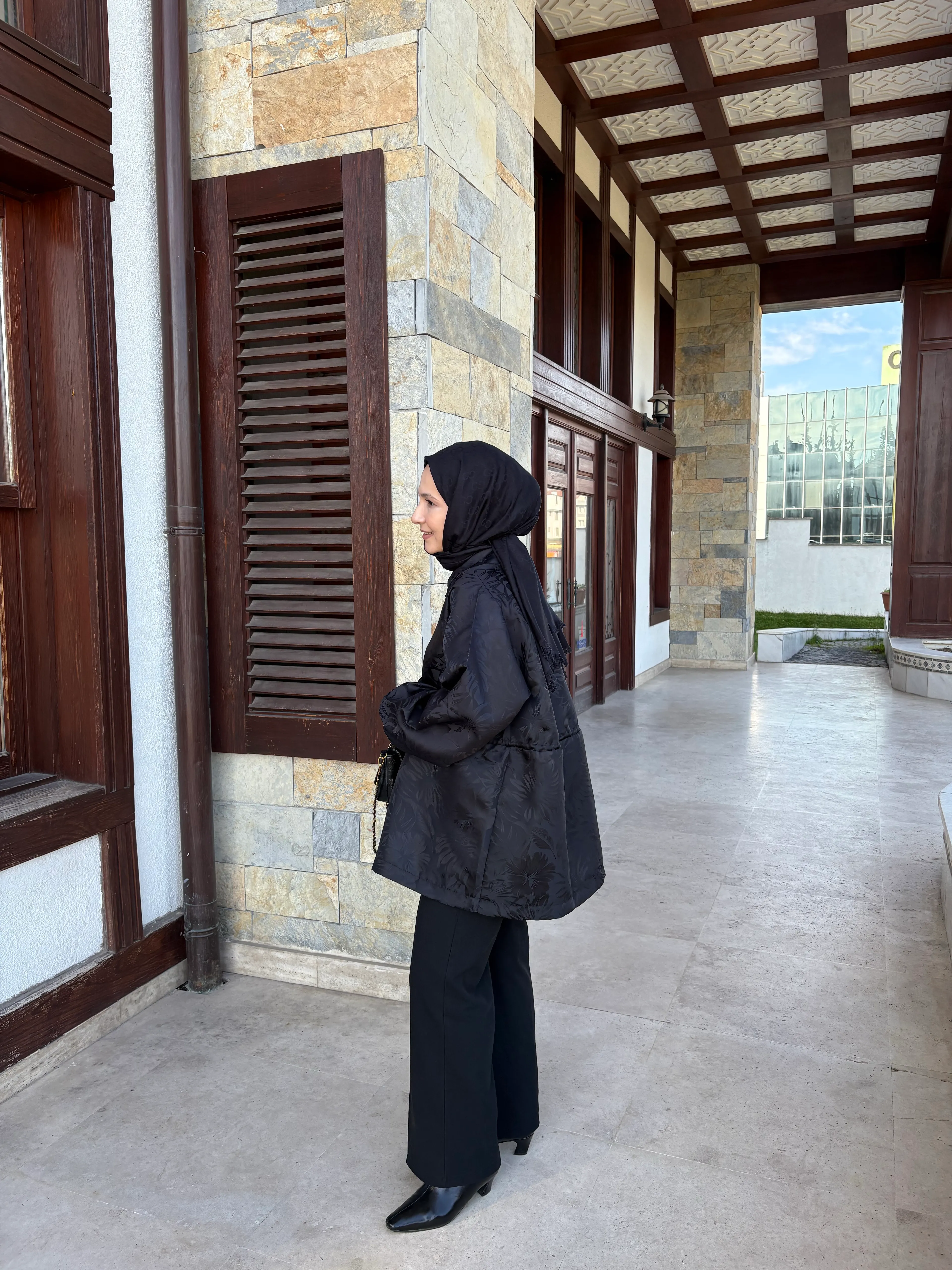 Desenli Jakar Ceket - Siyah