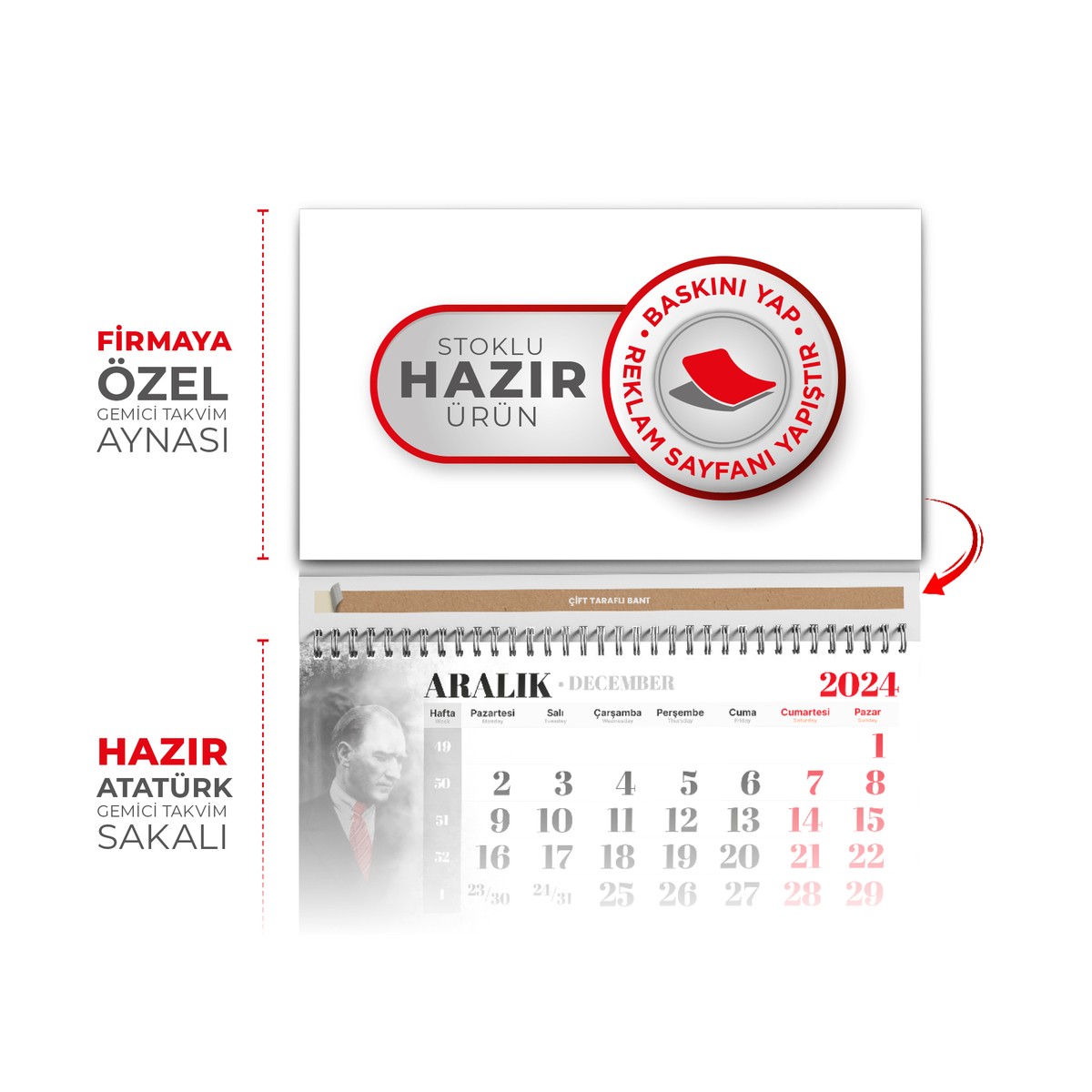 ALA-16-3P ALA-16 3 PARÇA SPİRALLİ ATATÜRK GEMİCİ TAKVİMİ