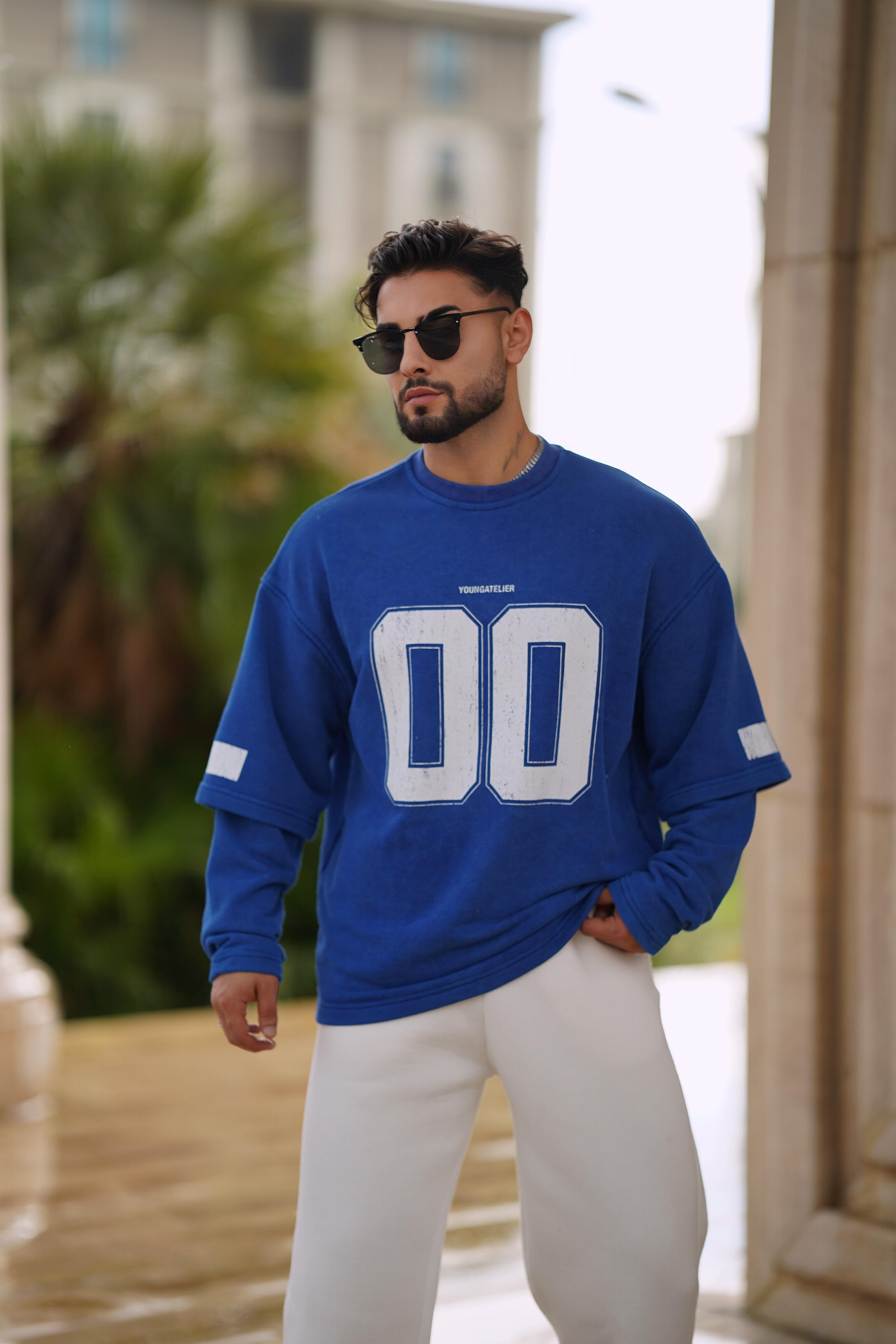 YIKAMALI KOL DETAYLI OVERSİZE SWEAT MAVİ