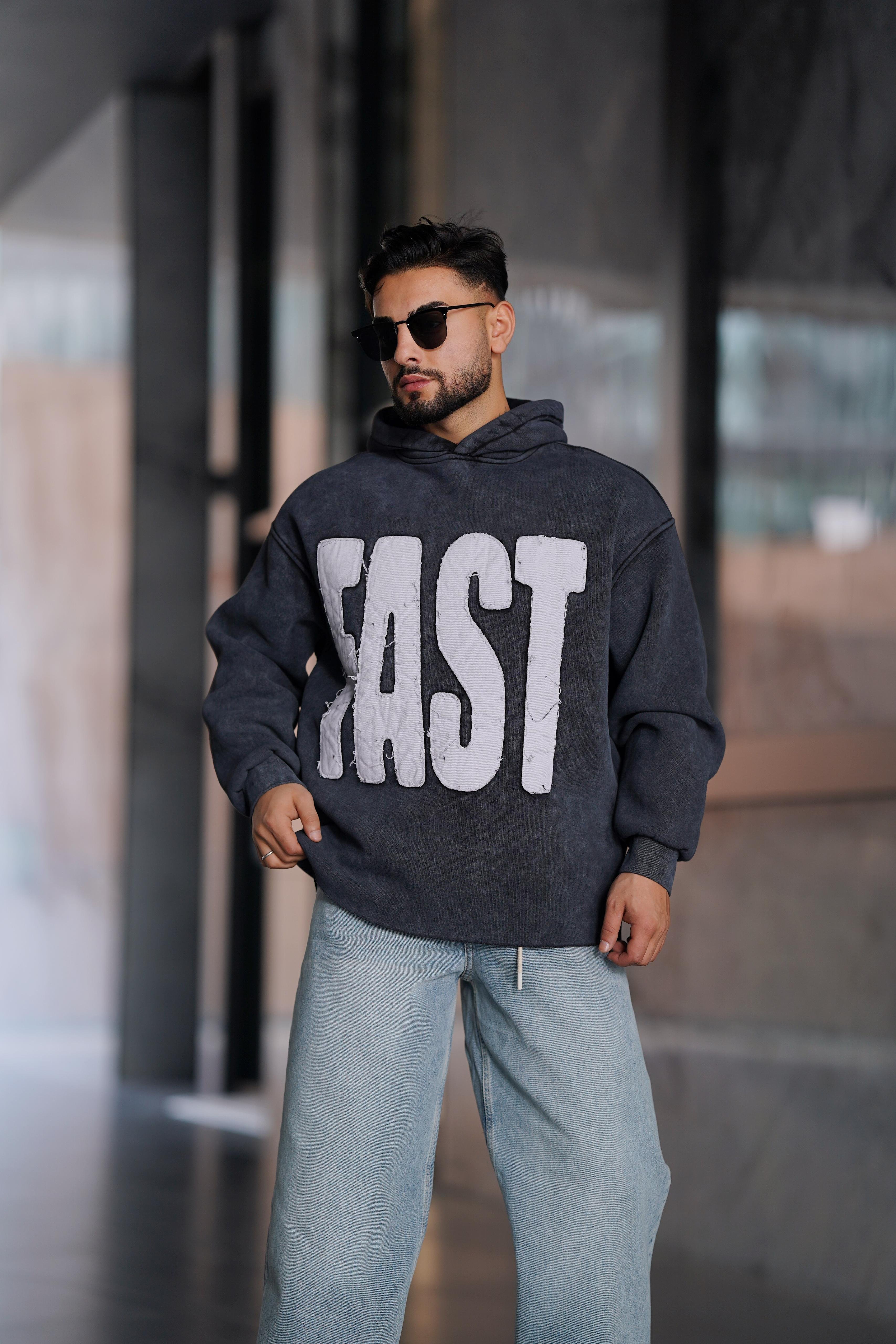 YIKAMALI BASKI DETAYLI OVERSİZE SWEAT ANTRASİT