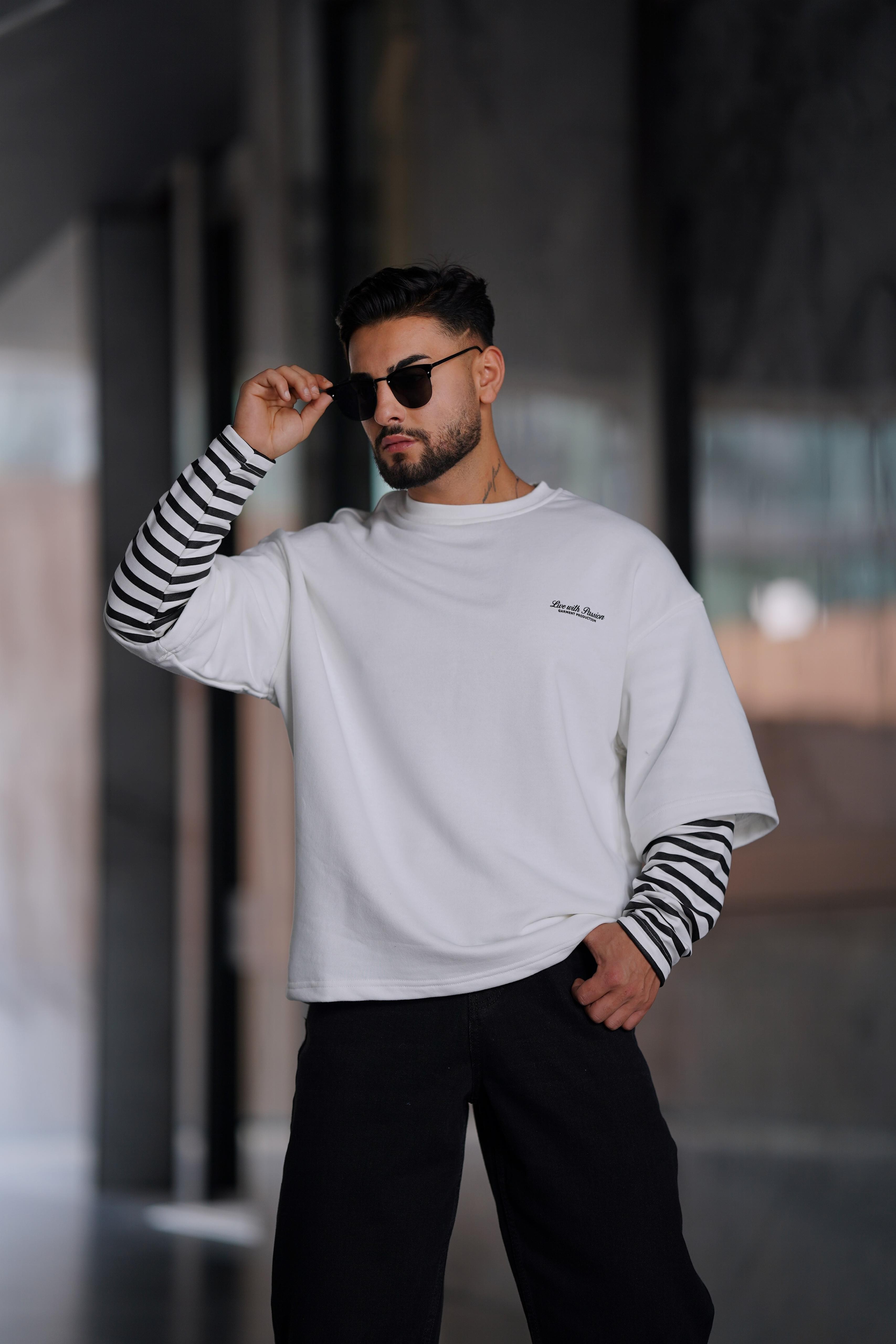 ÇİFT KOL DETAYLI OVERSİZE SWEAT BEYAZ