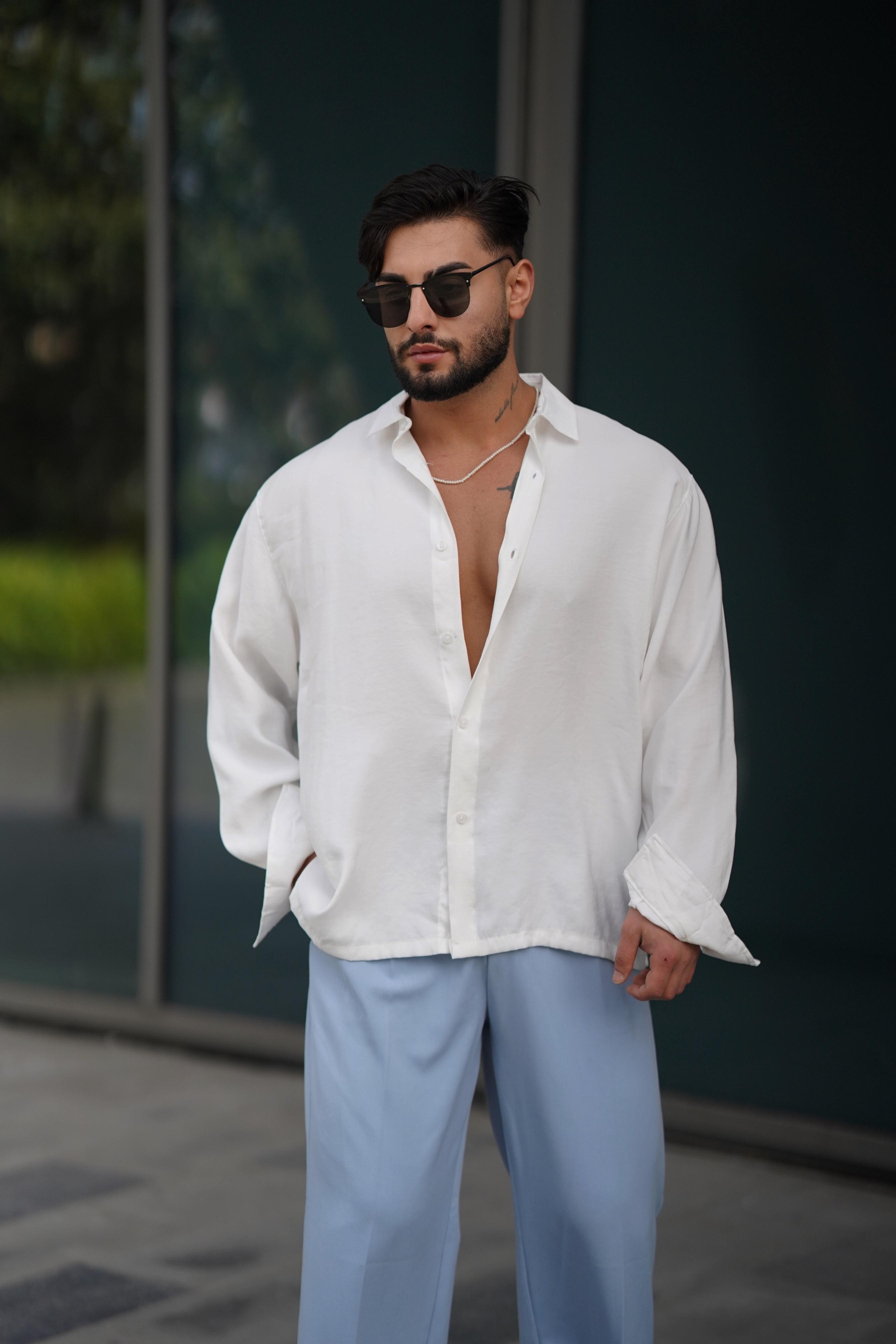 Basic Oversize Beyaz Uzun Kol Gömlek