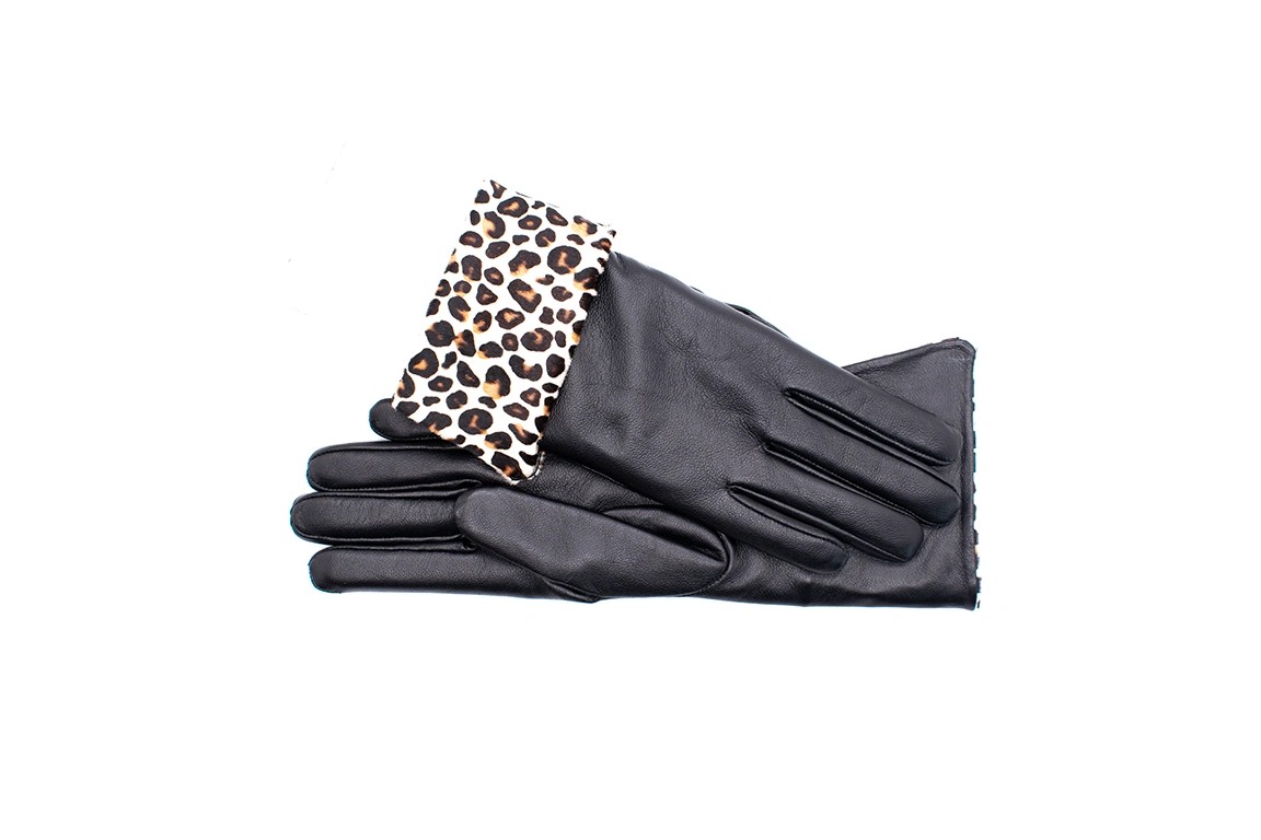 Scarlet Cheetah Patterned Fur Leather Gloves for Women