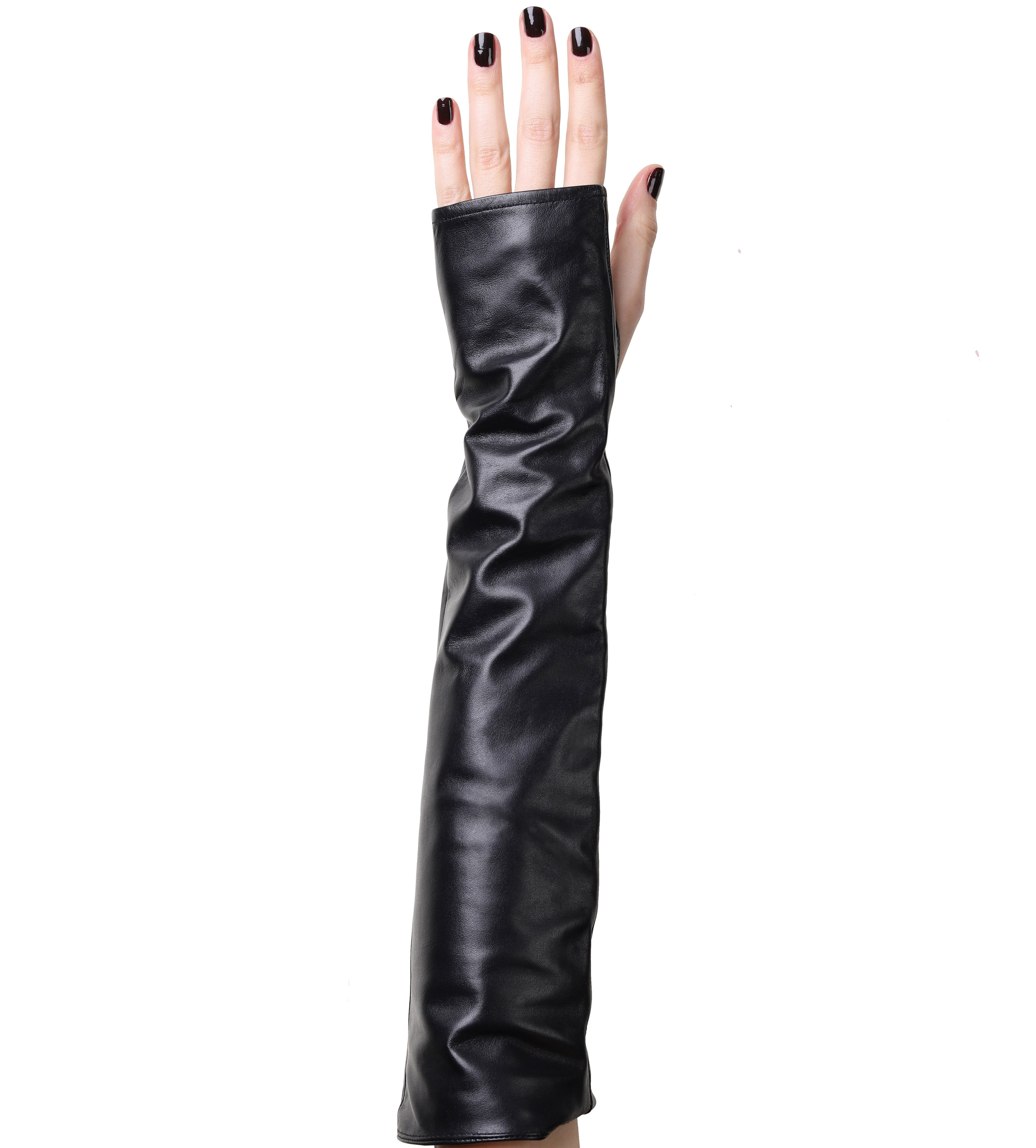 Lierre Fingerless Long Leather Opera Gloves for Women 