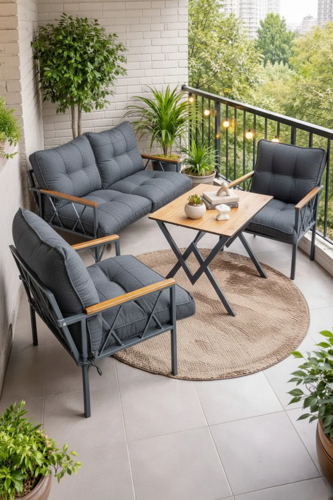 ミチャン Miray Masalı 2+1+1 Antrasit Düğmeli Bahçe Takımı
