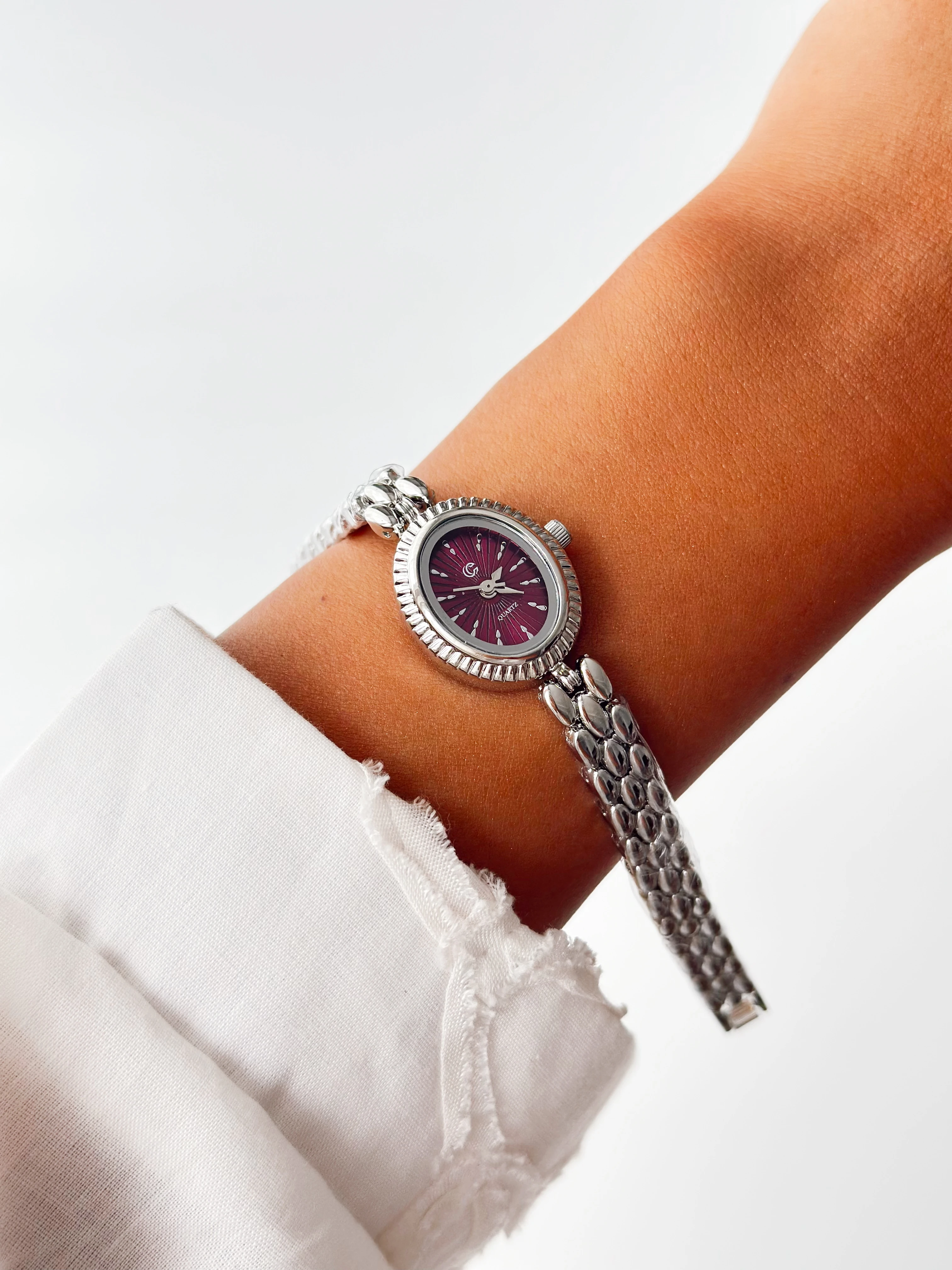 Barok Rodyum Bordo Saat