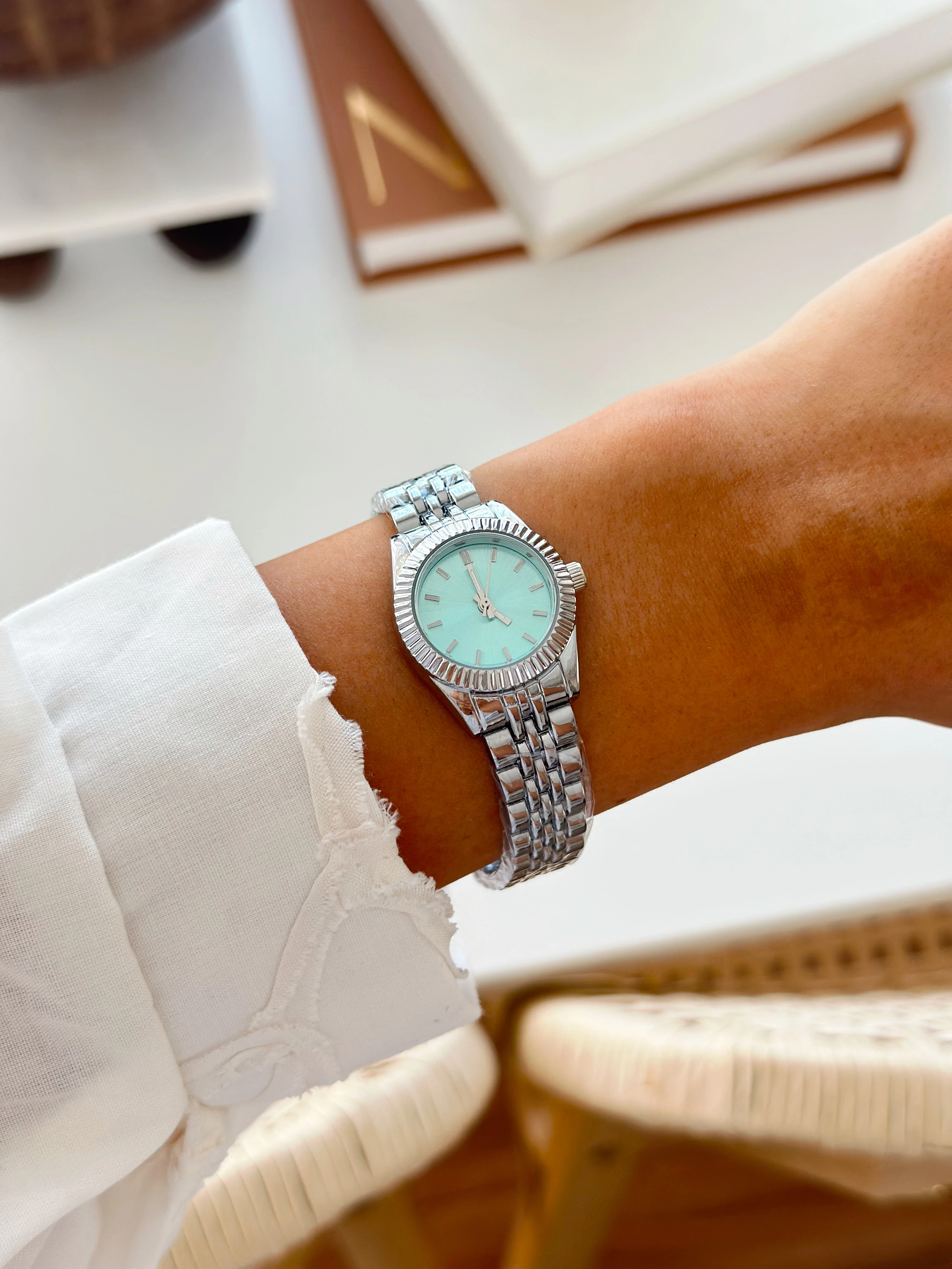 Rein Rodyum Turkuaz Saat