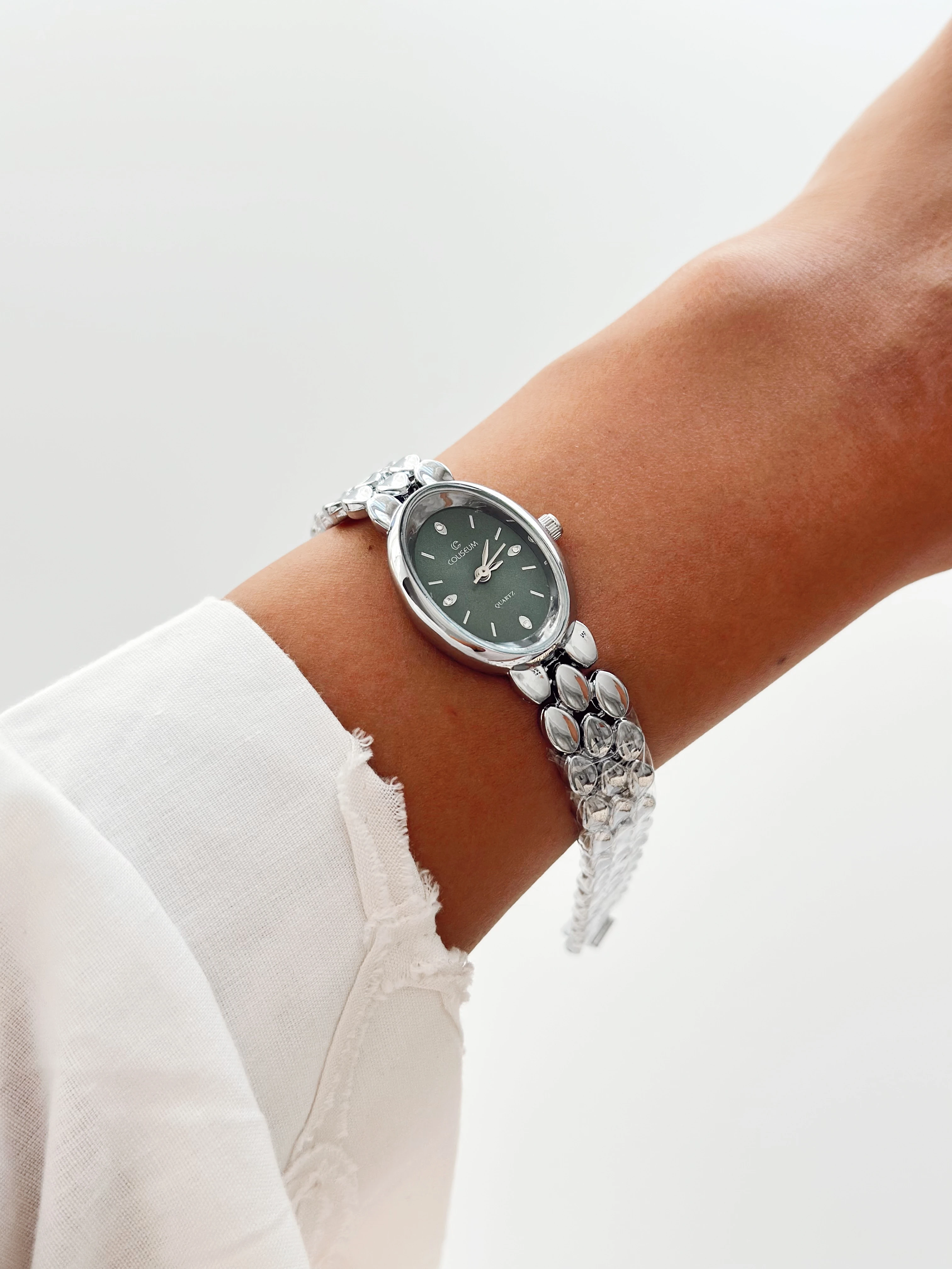 Aurora Rodyum Yeşil Saat