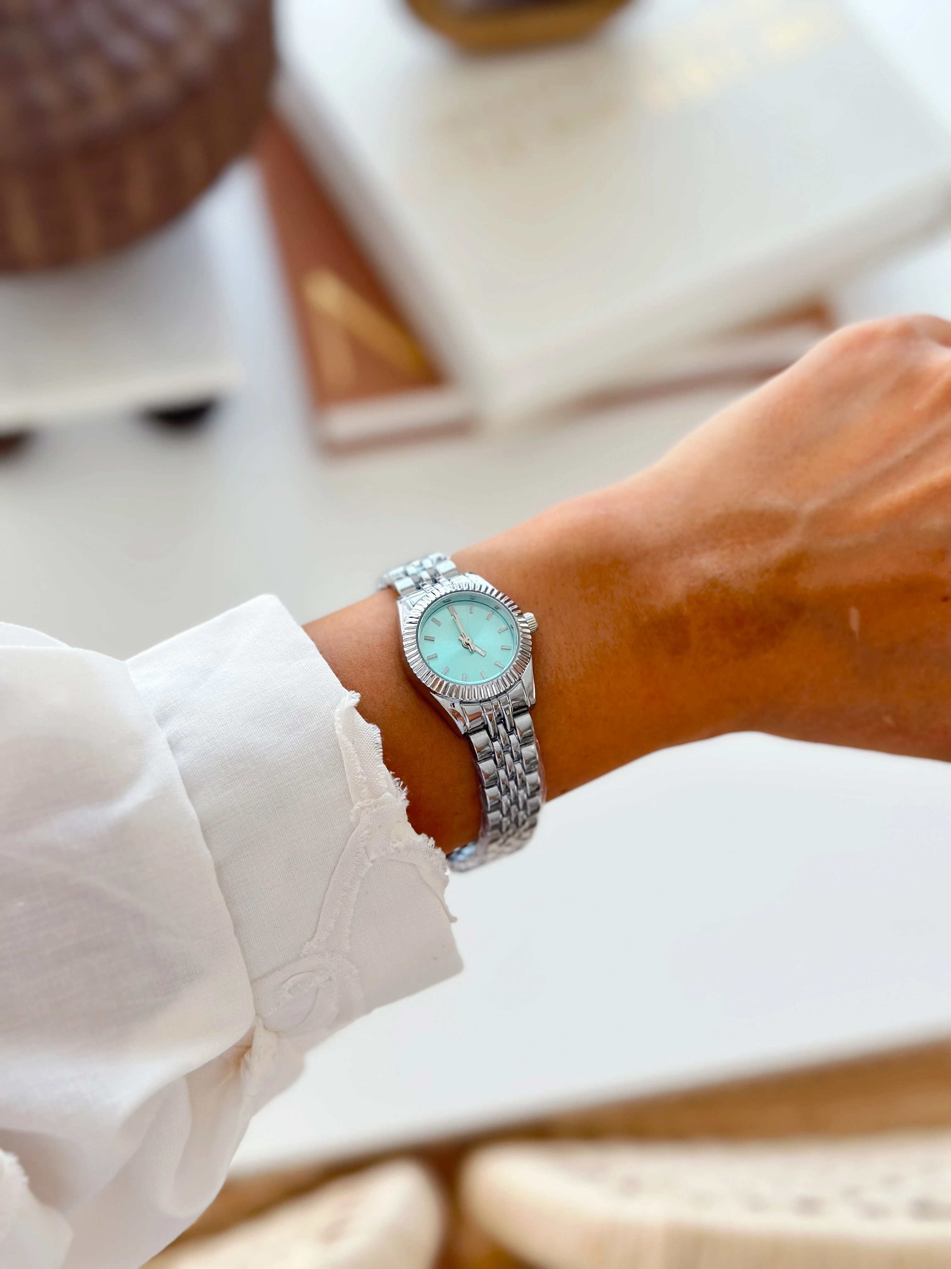 Rein Rodyum Turkuaz Saat