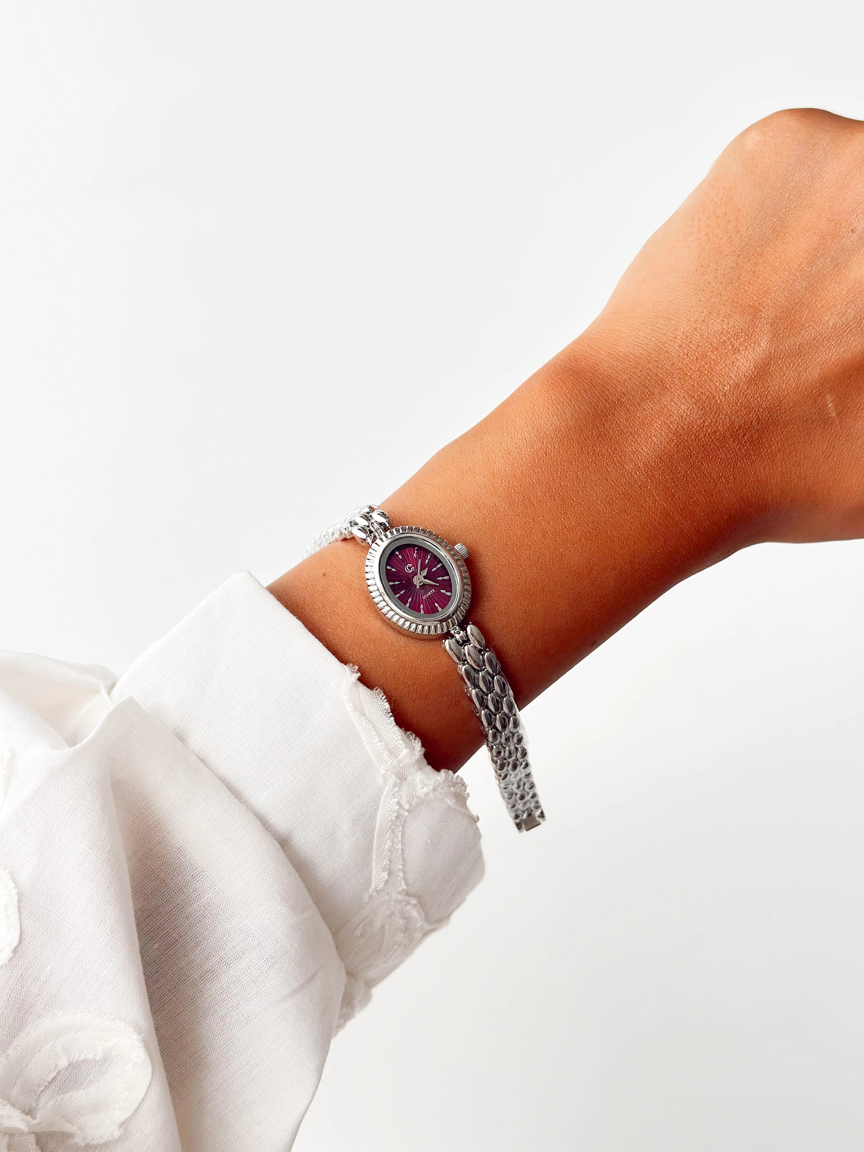 Barok Rodyum Bordo Saat