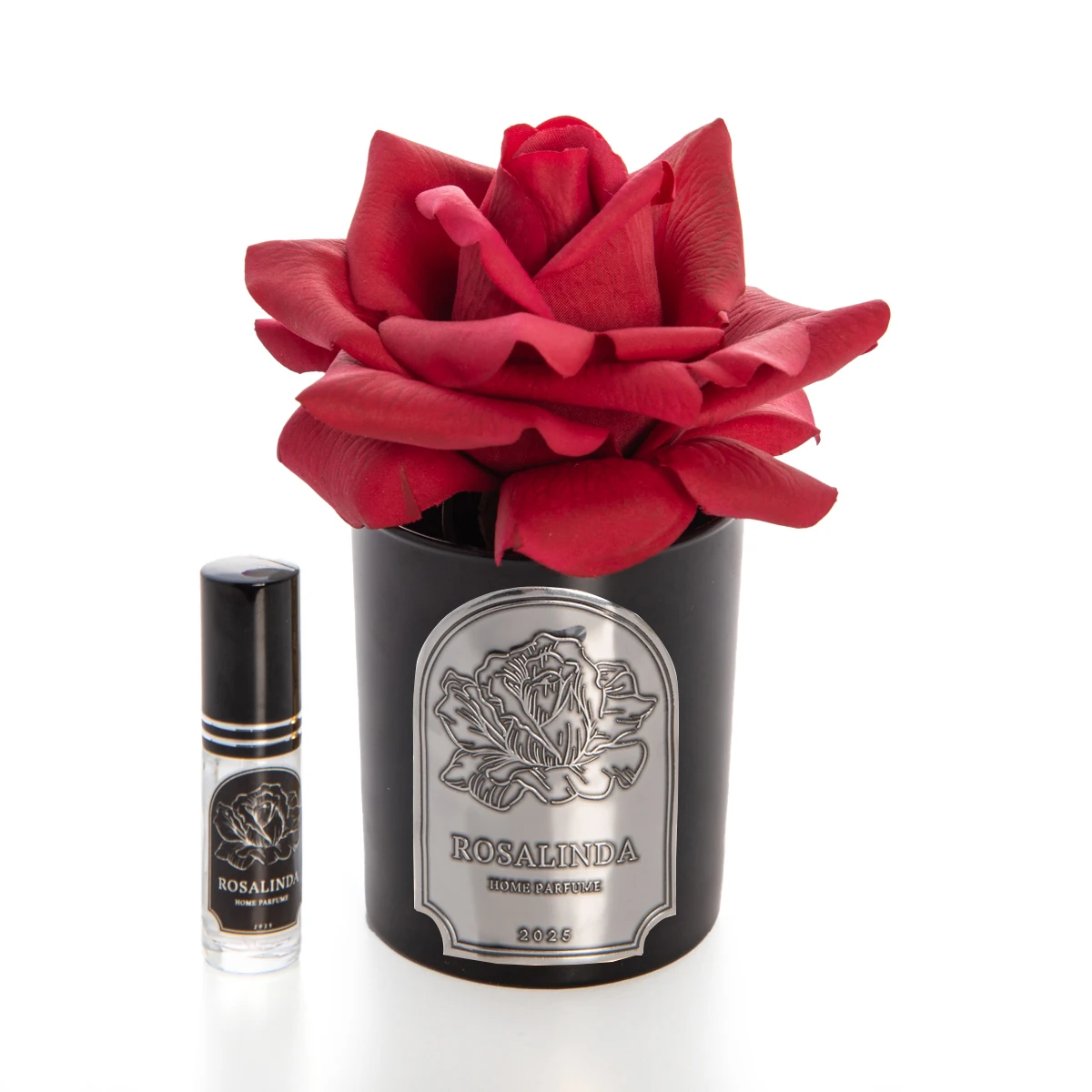 ROSALİNDA SİYAH CAM SILVER TEK GÜL - Kırmızı