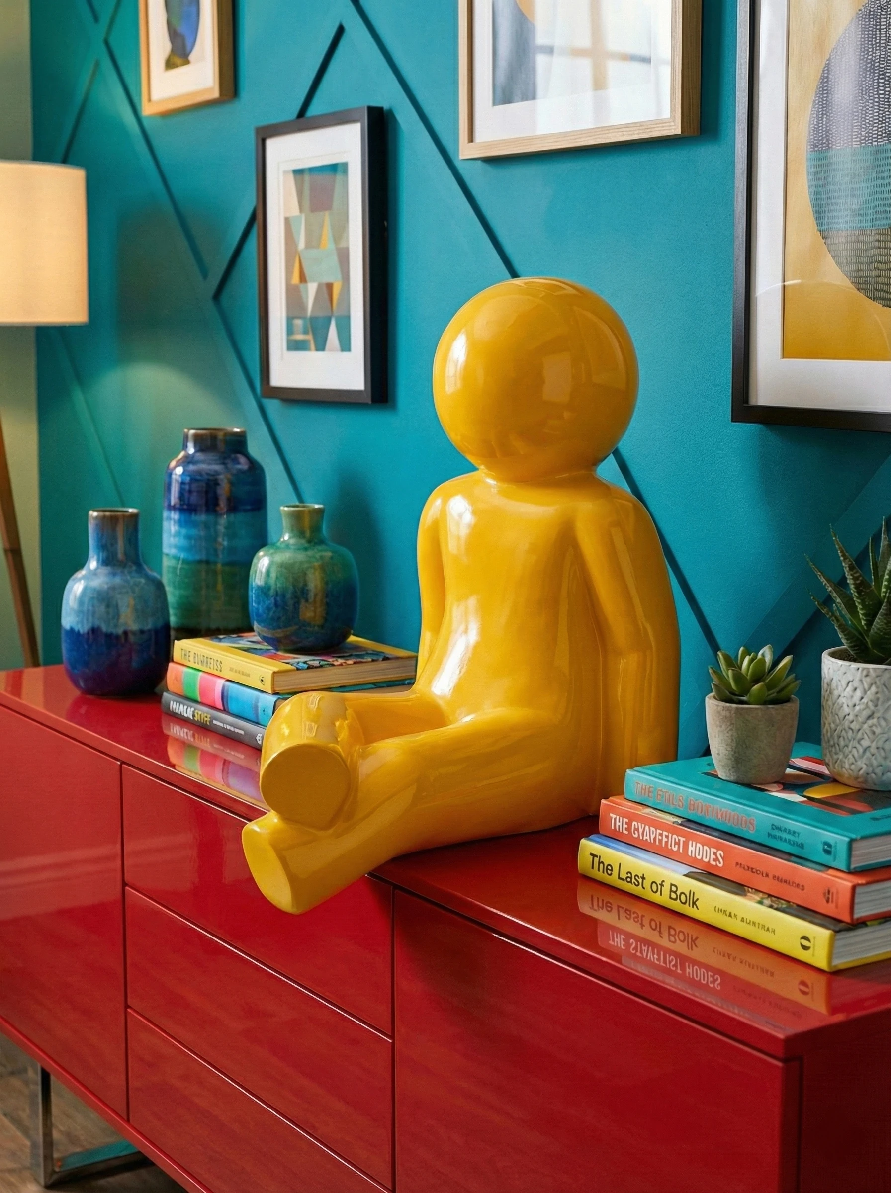 Parlak Sarı "Düşünen Adam" Dekoratif Obje