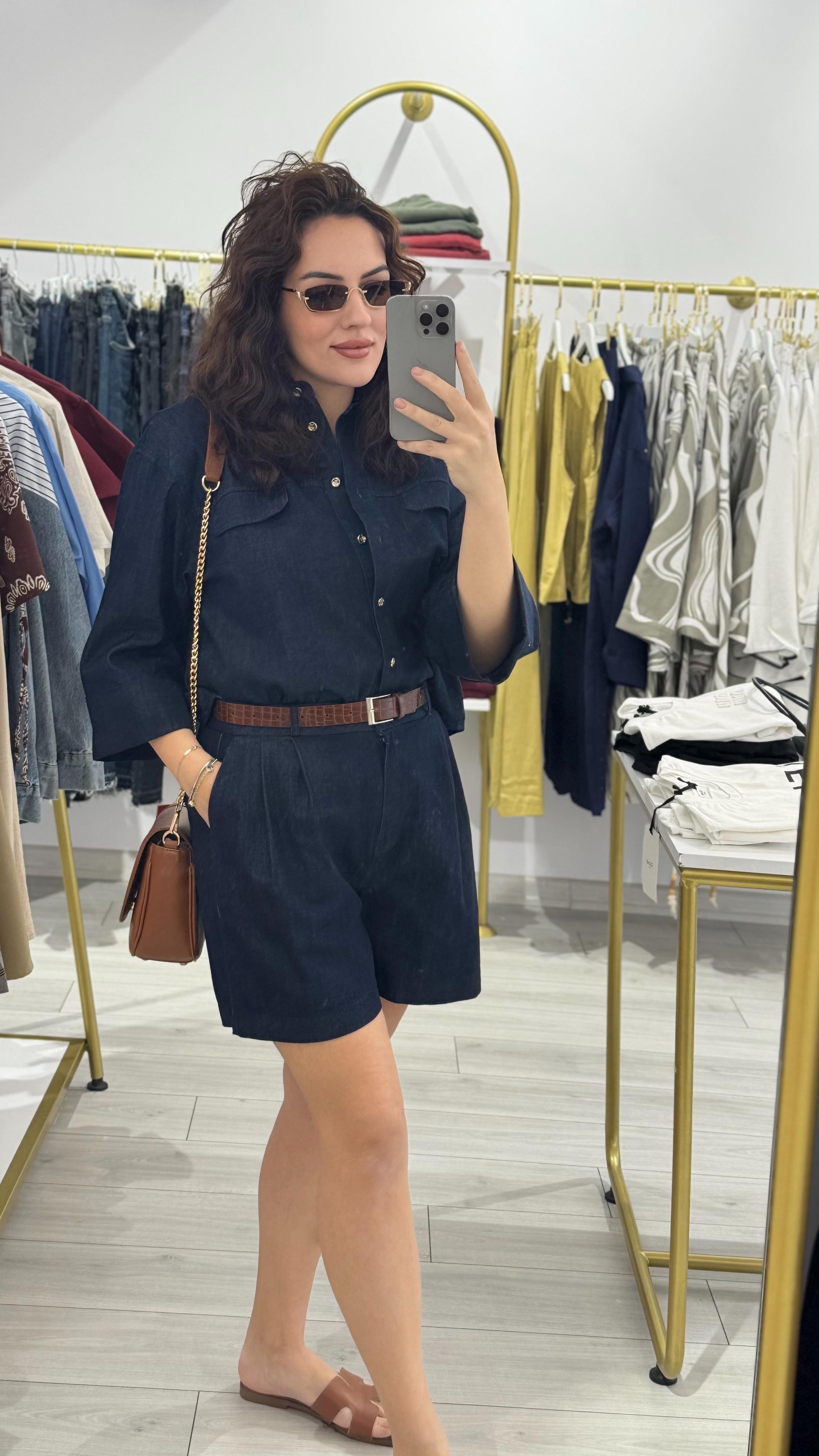 denim beli kemerli takım