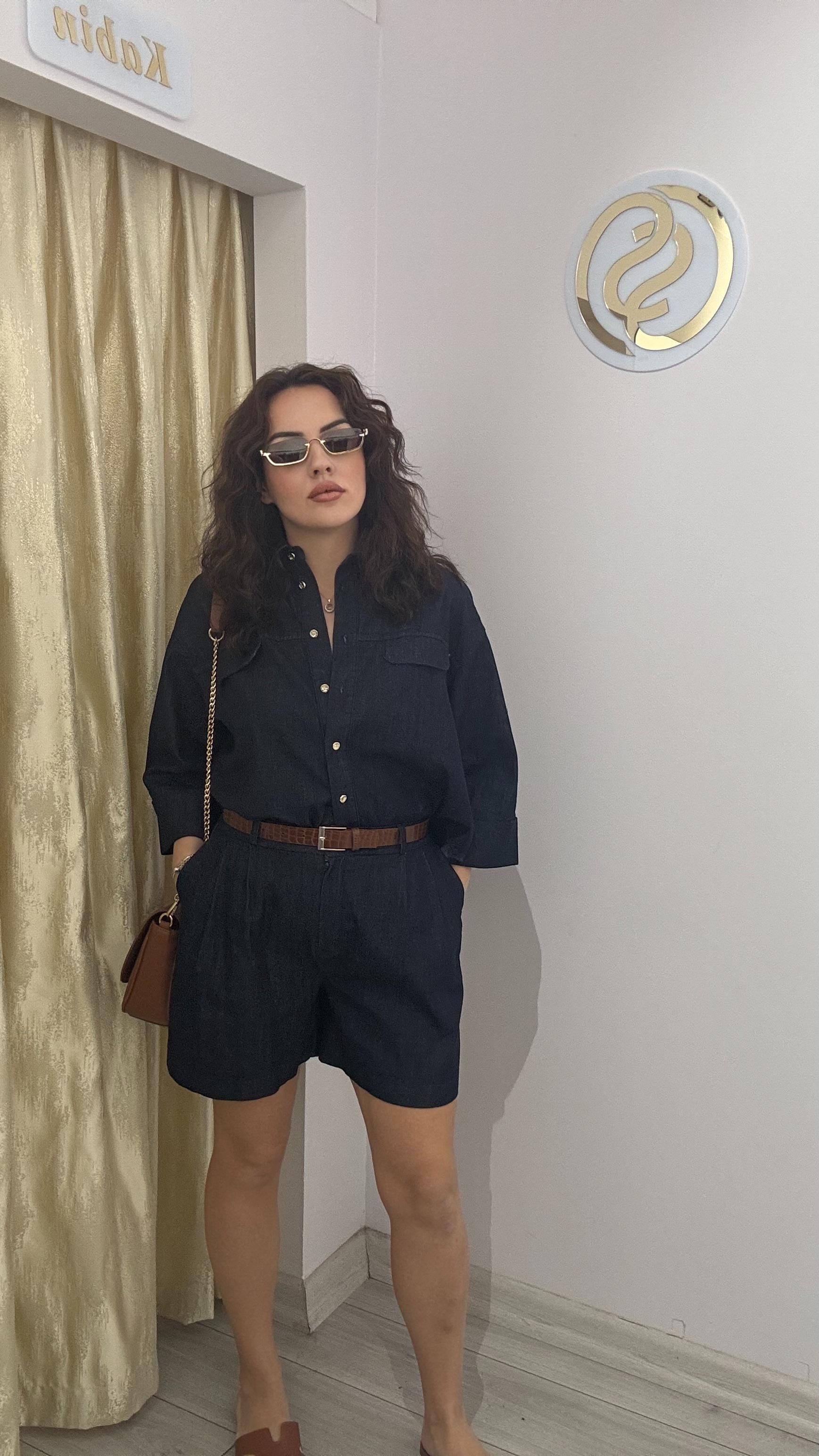 denim beli kemerli takım