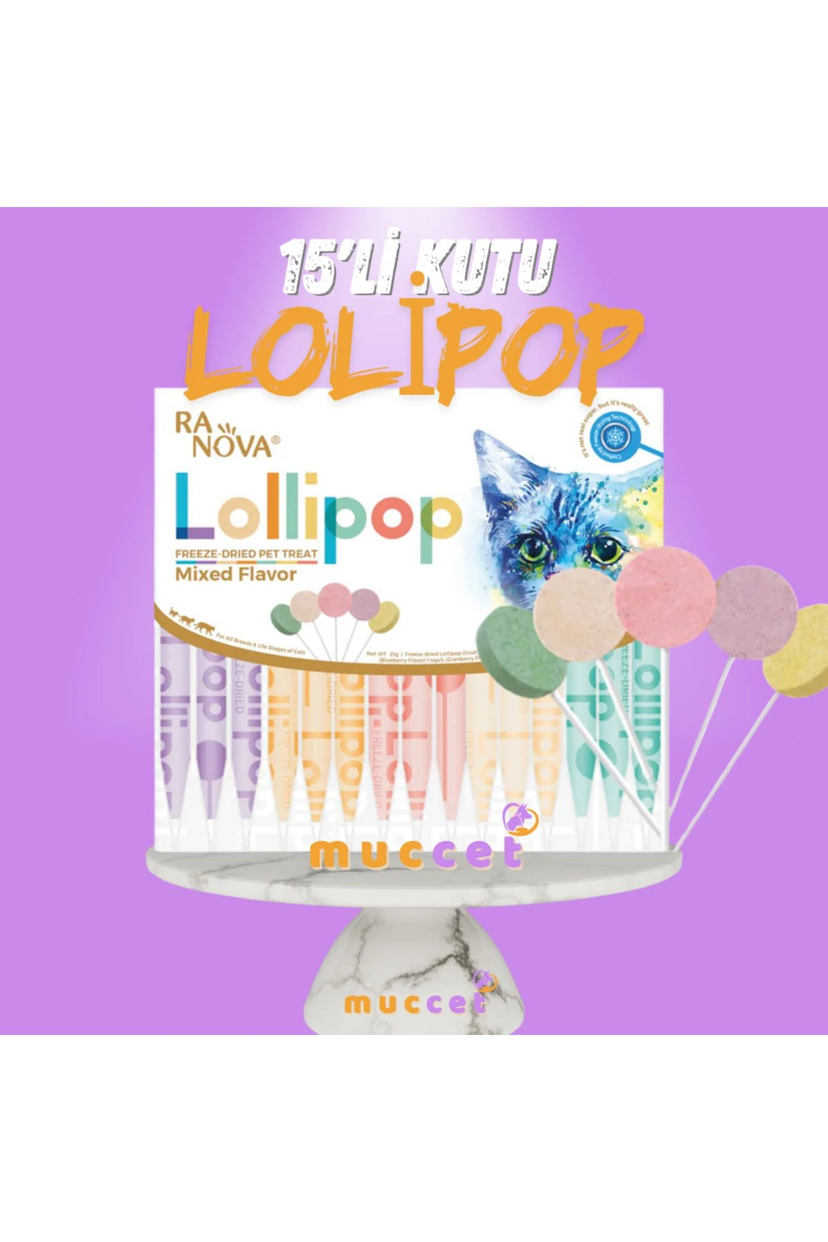Muccet 15'li Kutu Kedi Lolipopu Malt Destekli Kedi Ödülü