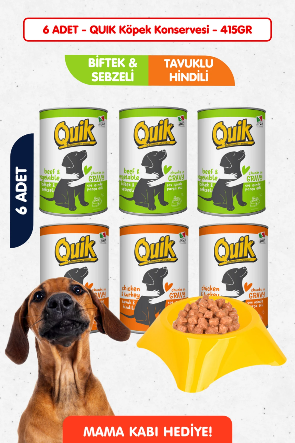 6lı Set - Biftek & Tavuk & Hindili Yüksek Proteinli Köpek Konserve Yaş Maması - 415GR x 6