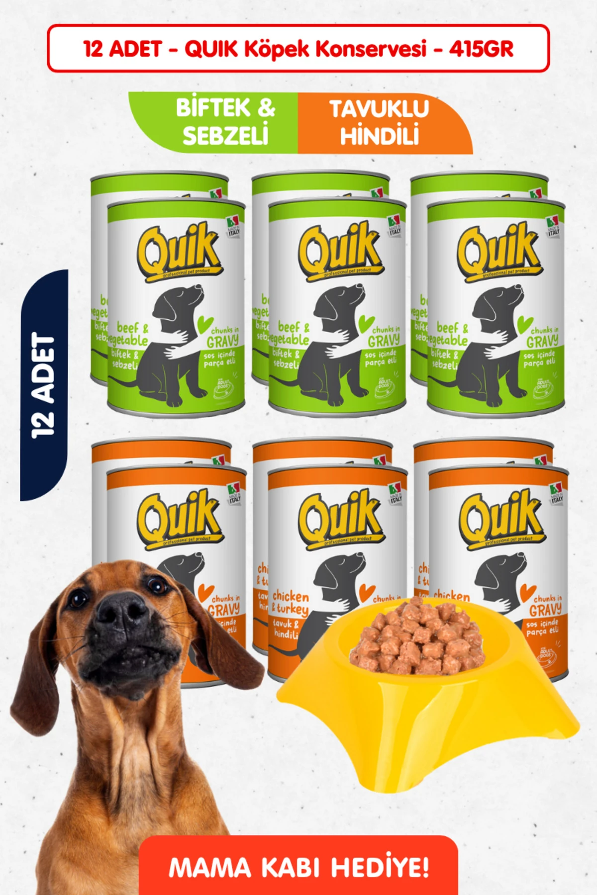 12li Set - Biftek & Tavuk & Hindili Yüksek Proteinli Köpek Konserve Yaş Maması - 415GR x 6