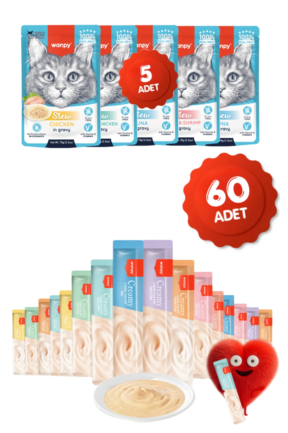 Krema Kedi Ödül Maması 60 Adet 14gr 5 Adet Pouch Yaş Mama 70gr Hediyeli