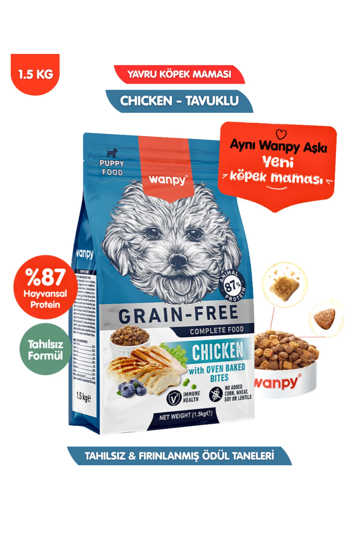 Tahılsız Tavuklu Yavru Köpek Maması Yüksek Dengeli 1,5 kg