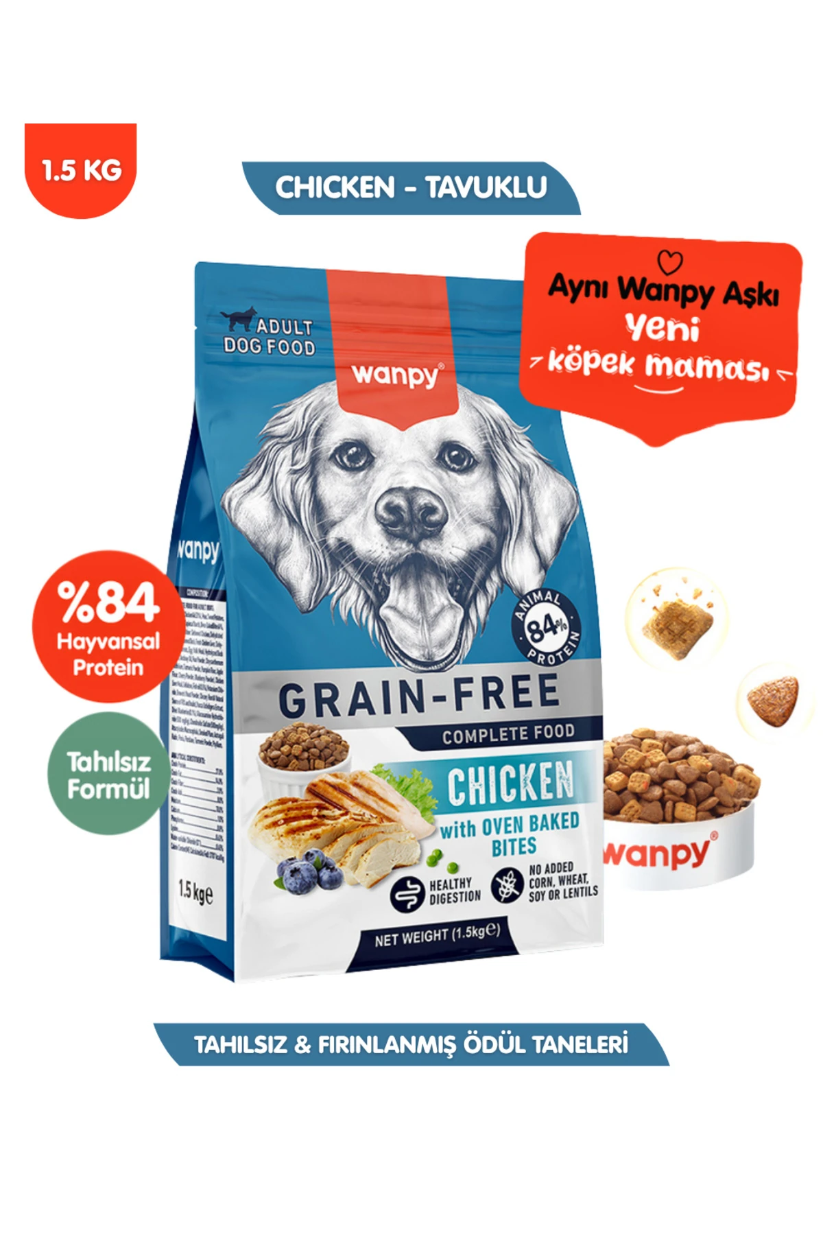 Tahılsız Tavuklu Yetişkin Köpek Maması Yüksek Dengeli 1,5 kg