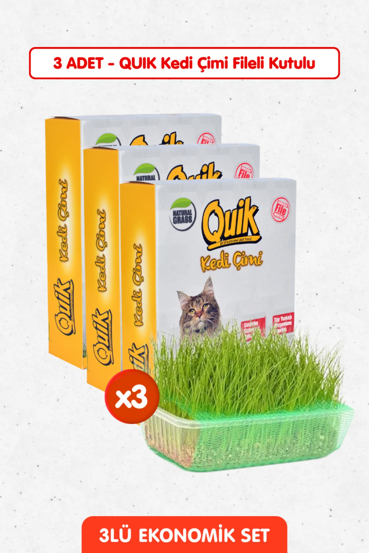 3 Adet Doğal Kedi Çimi Fileli ve Kutulu Tüy Yumağı Önleyici