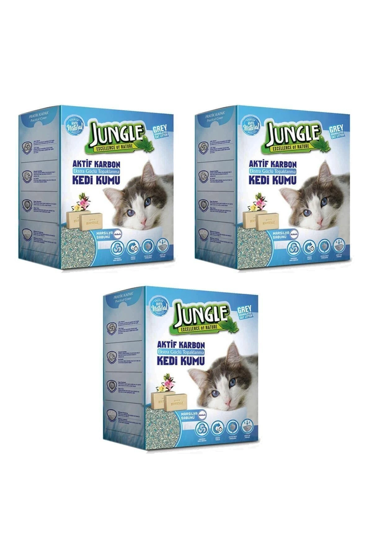 Marsilya Sabunlu Aktif Karbonlu Topaklaşan Kedi Kumu 6 Lt X 3 Adet