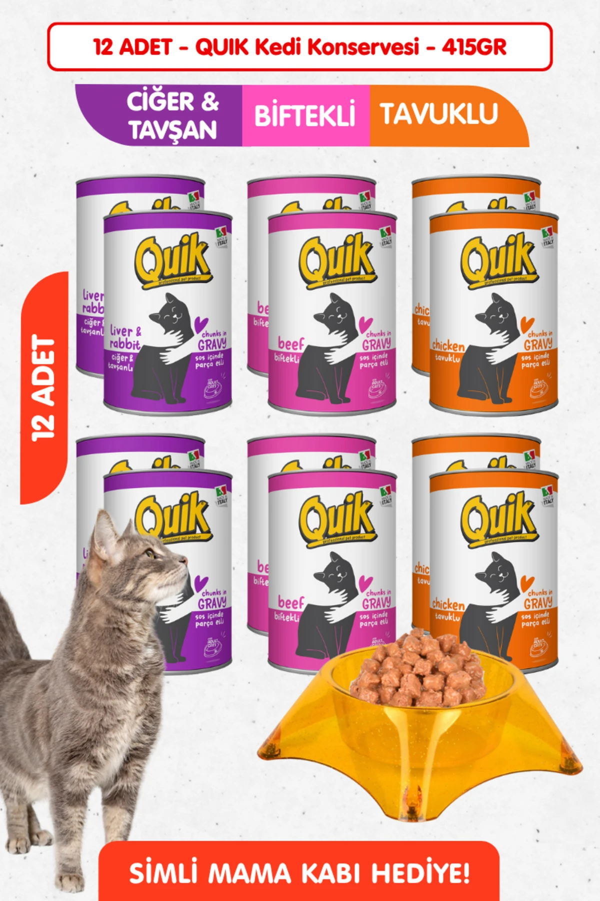 12li Set 3 Çeşit Proteinli Kedi Konserve Yaş Maması - 415GR x 12