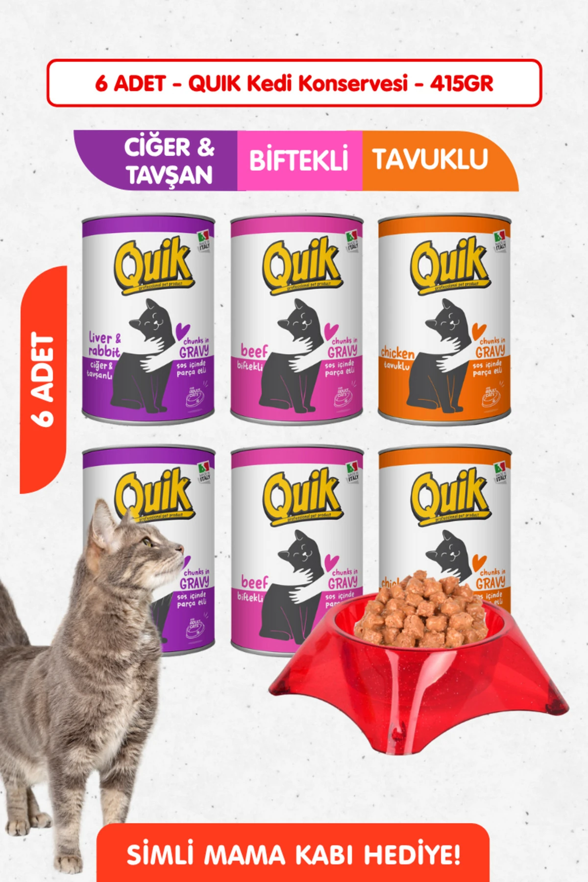 6lı Set Yüksek Proteinli Kedi Konserve Yaş Maması - 415GR x 6